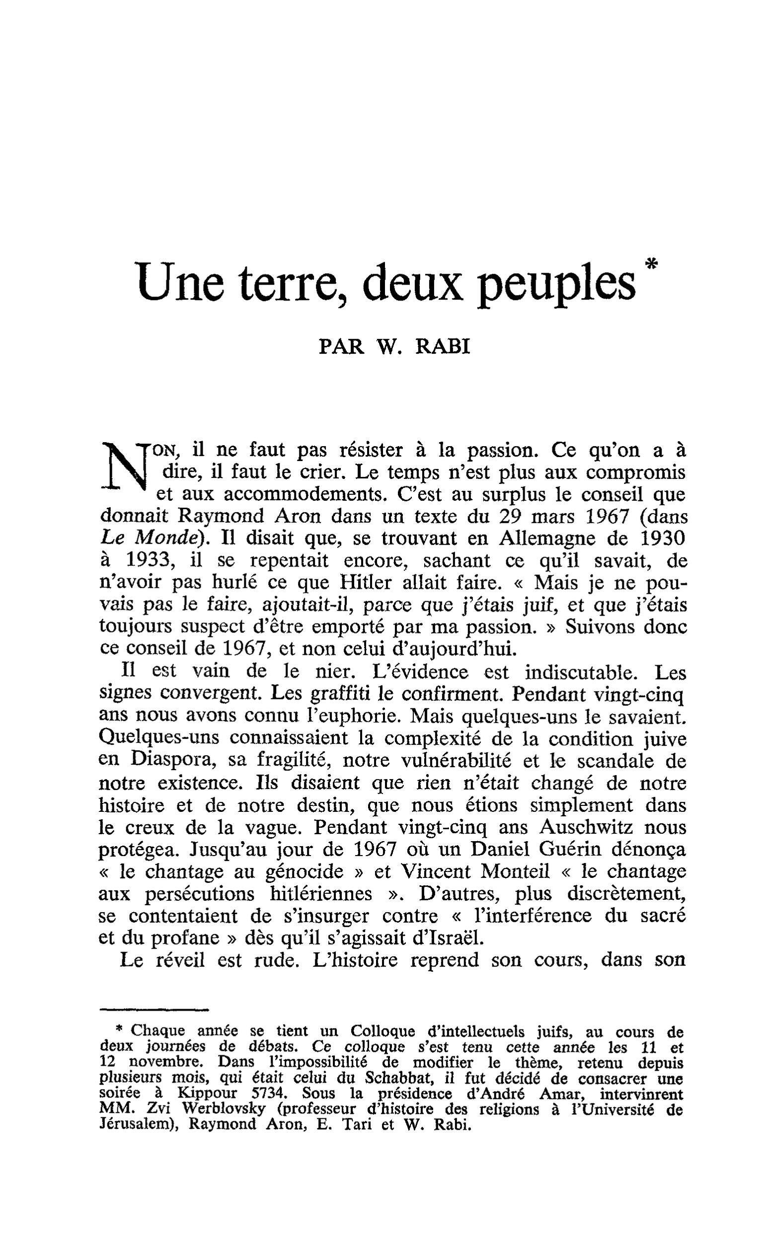 Une terre, deux peuples