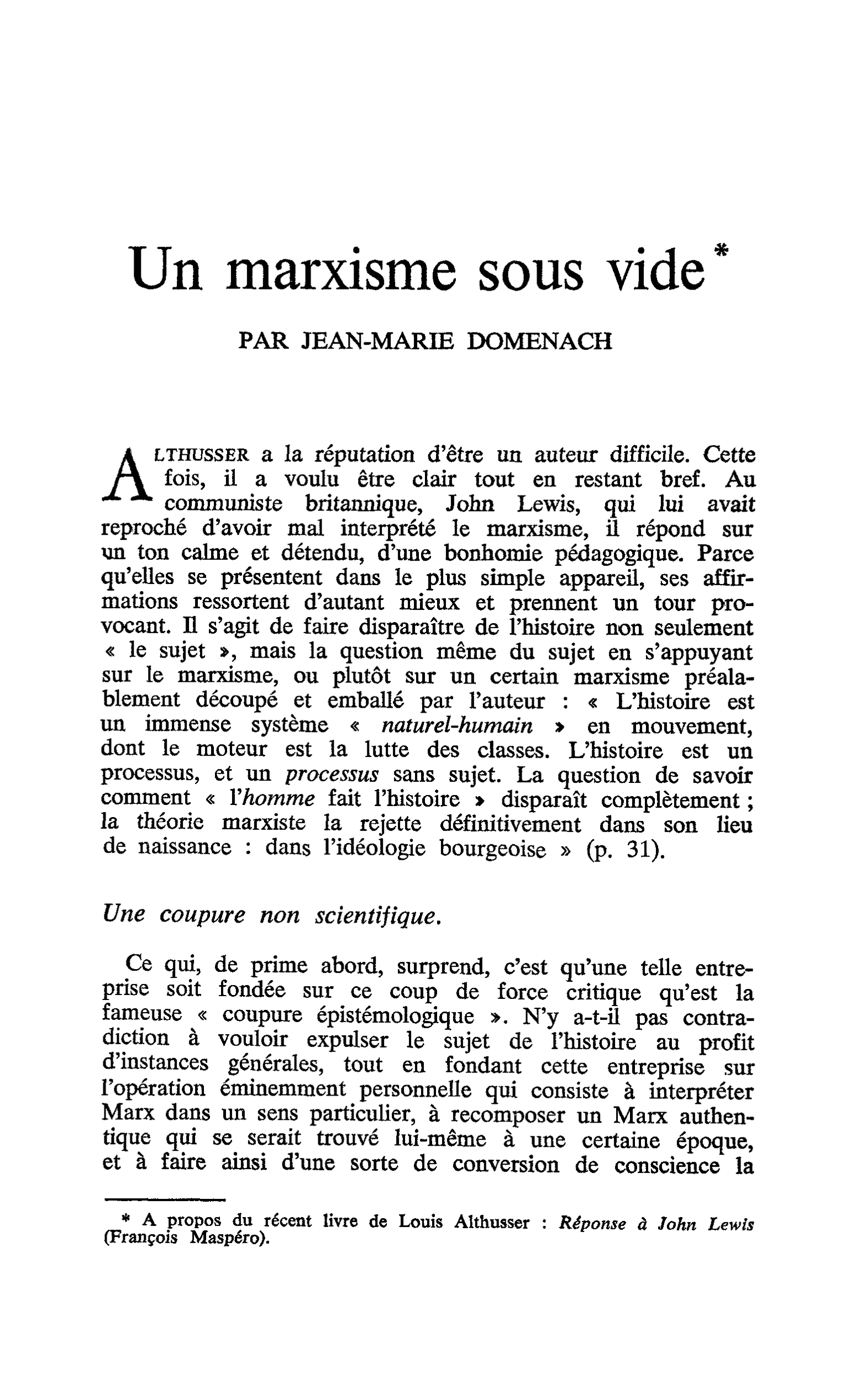 Un marxisme sous vide