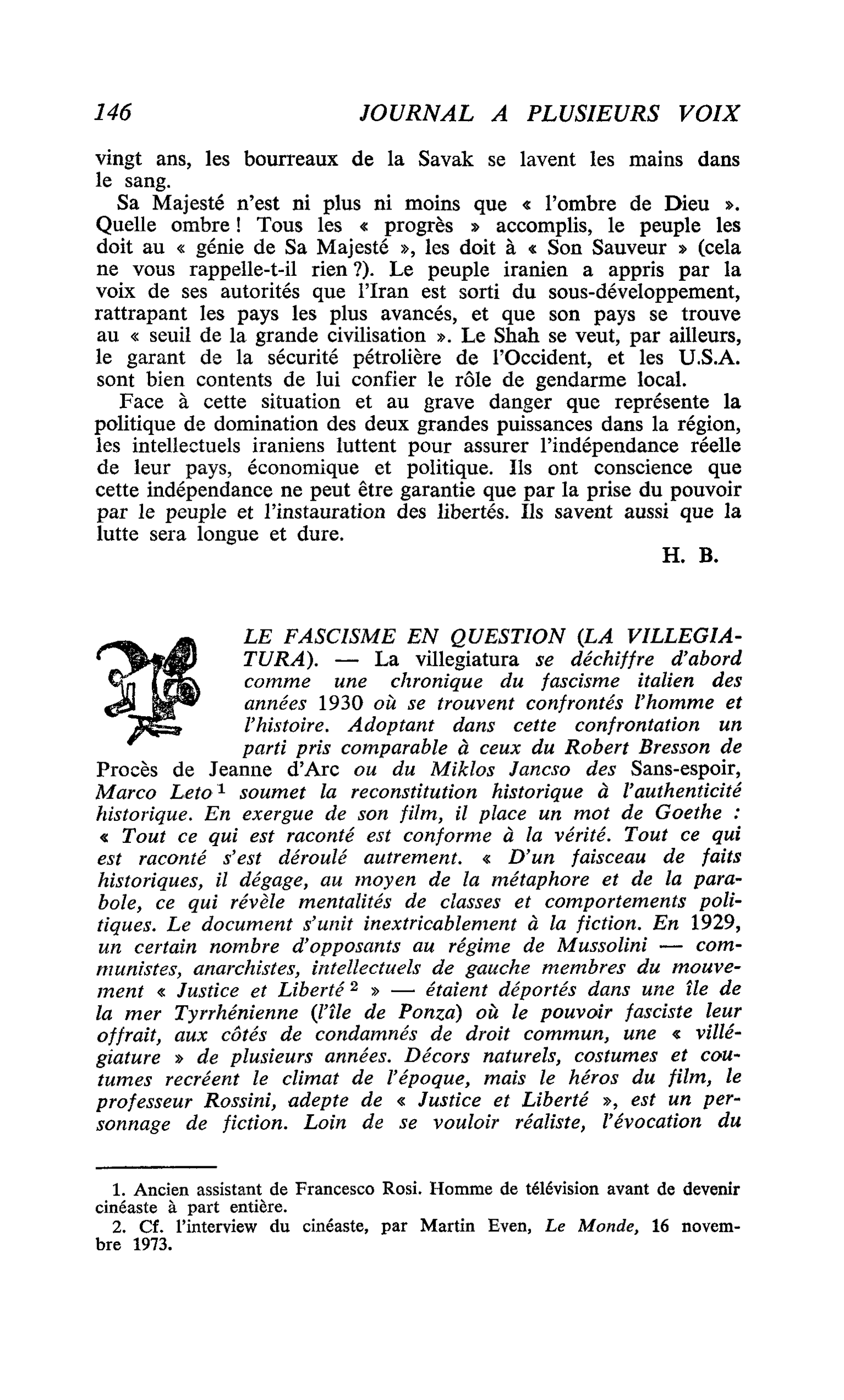 LE FASCISME EN QUESTION (LA VILLEGIATURA)