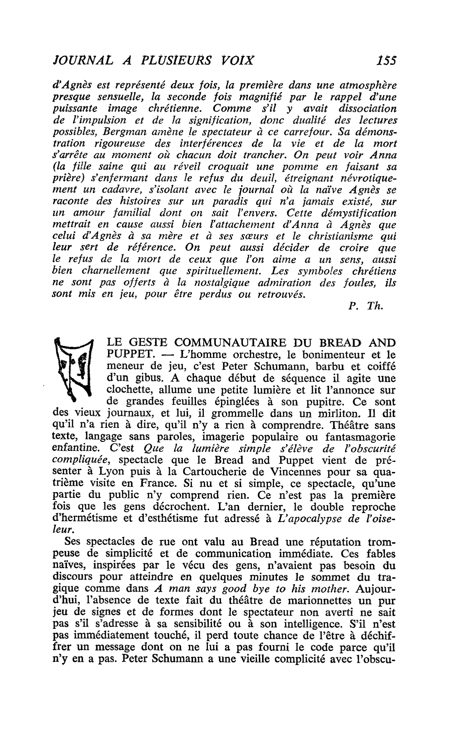 LE GESTE COMMUNAUTAIRE DU BREAD AND PUPPET