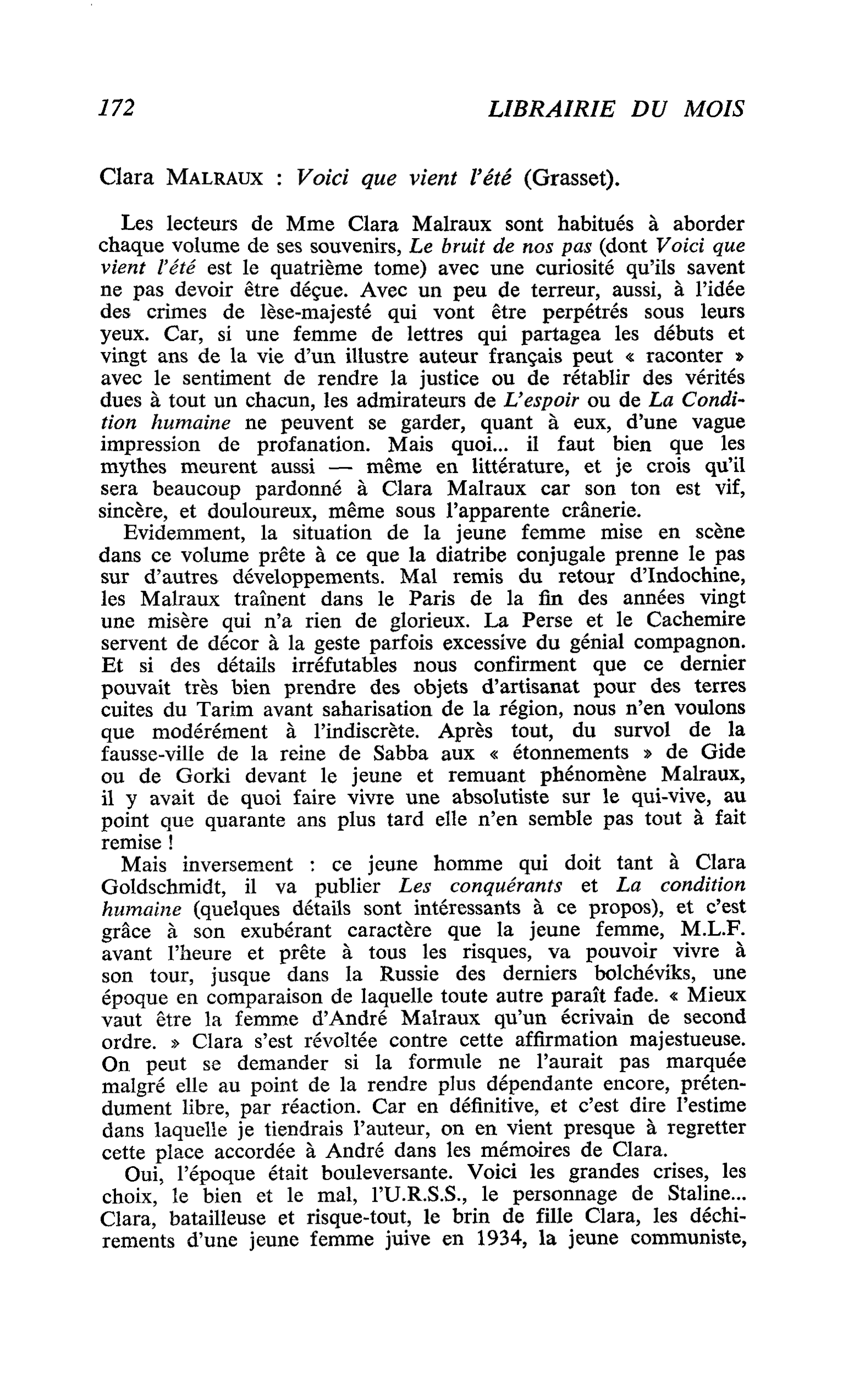 Clara Malraux : Voici que vient l’été