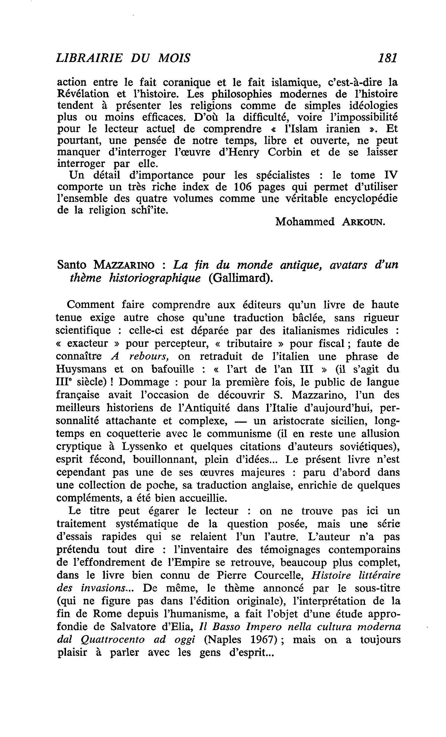 Santo Mazzarino : La fin du monde antique, avatars d’un thème historiographique