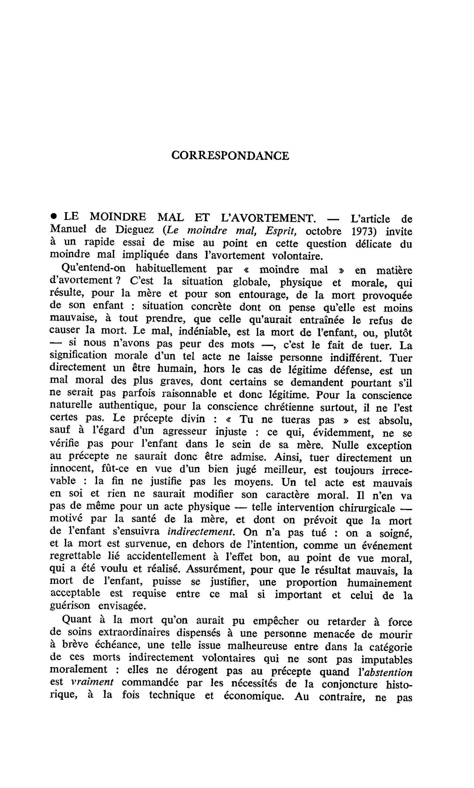 LE MOINDRE MAL ET L’AVORTEMENT