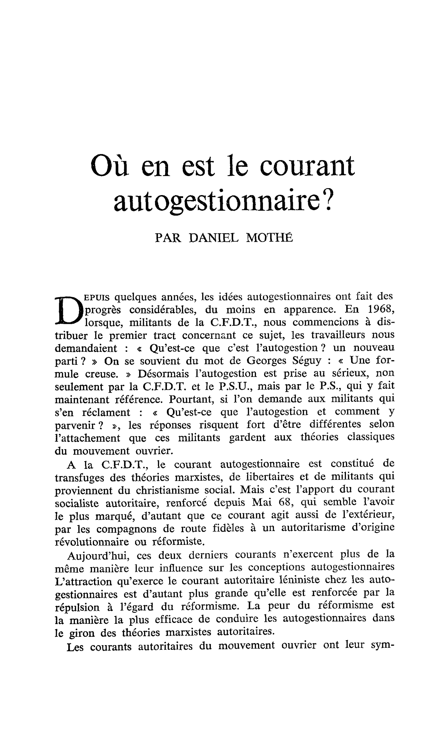 Où en est le courant autogestionnaire ?