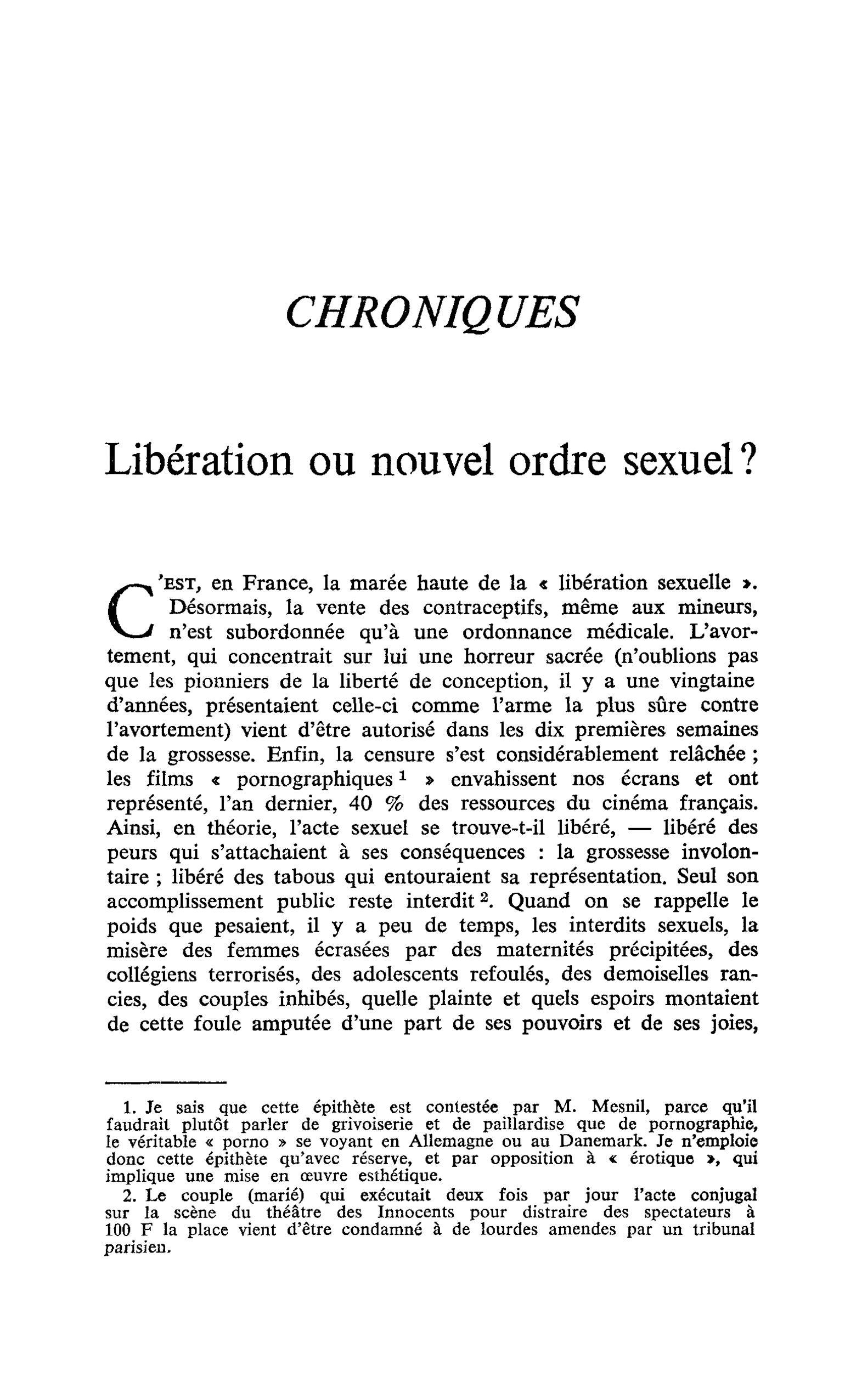 Libération ou nouvel ordre sexuel ?