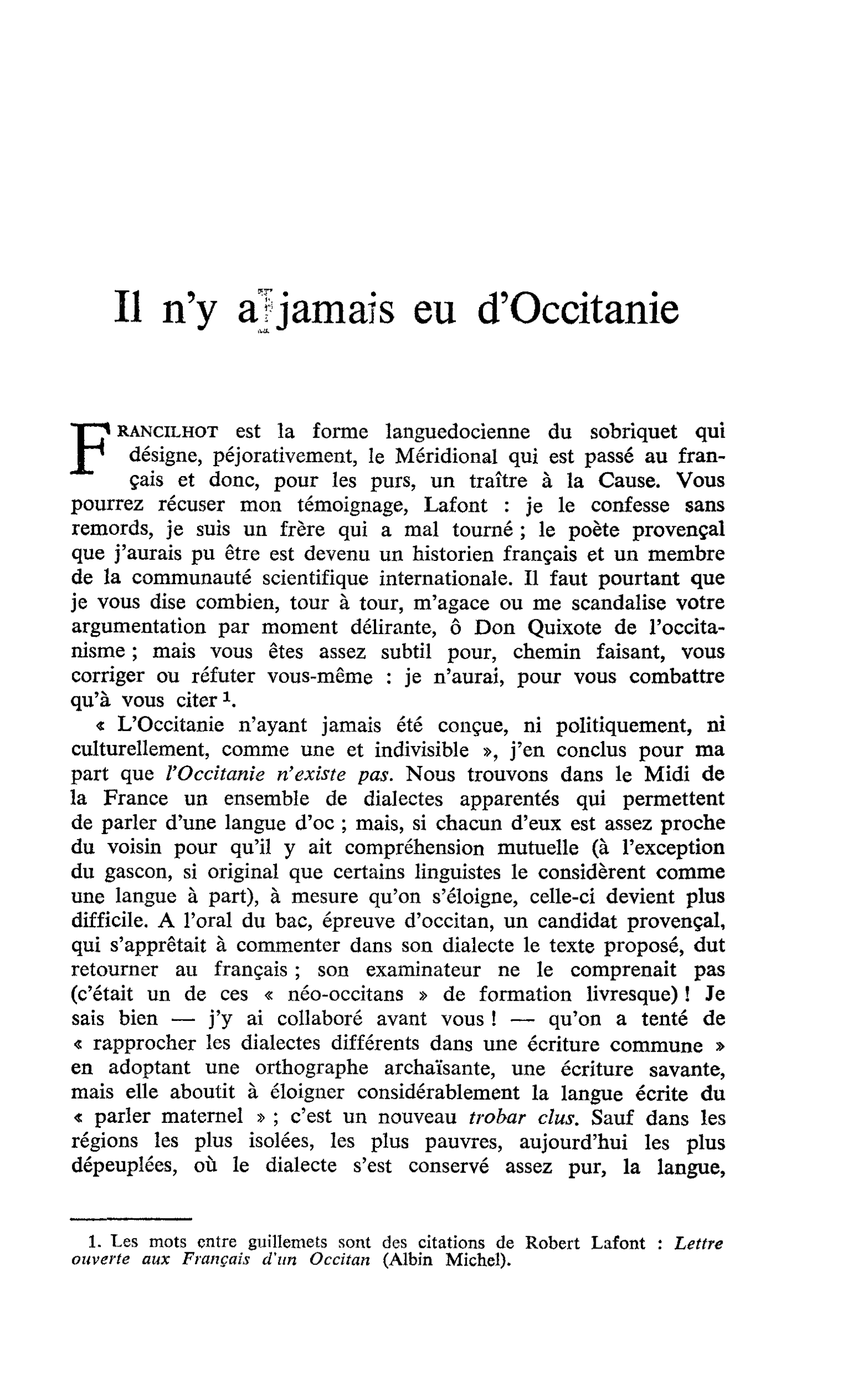 Il n’y a jamais eu d’Occitanie