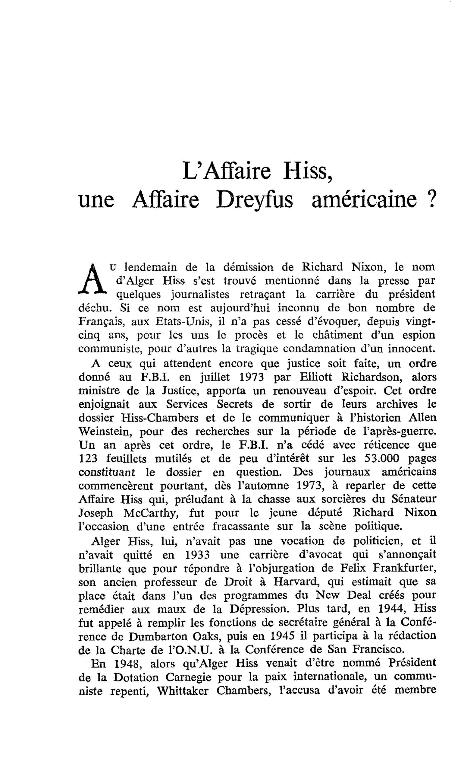 L’Affaire Hiss, une Affaire Dreyfus américaine ?