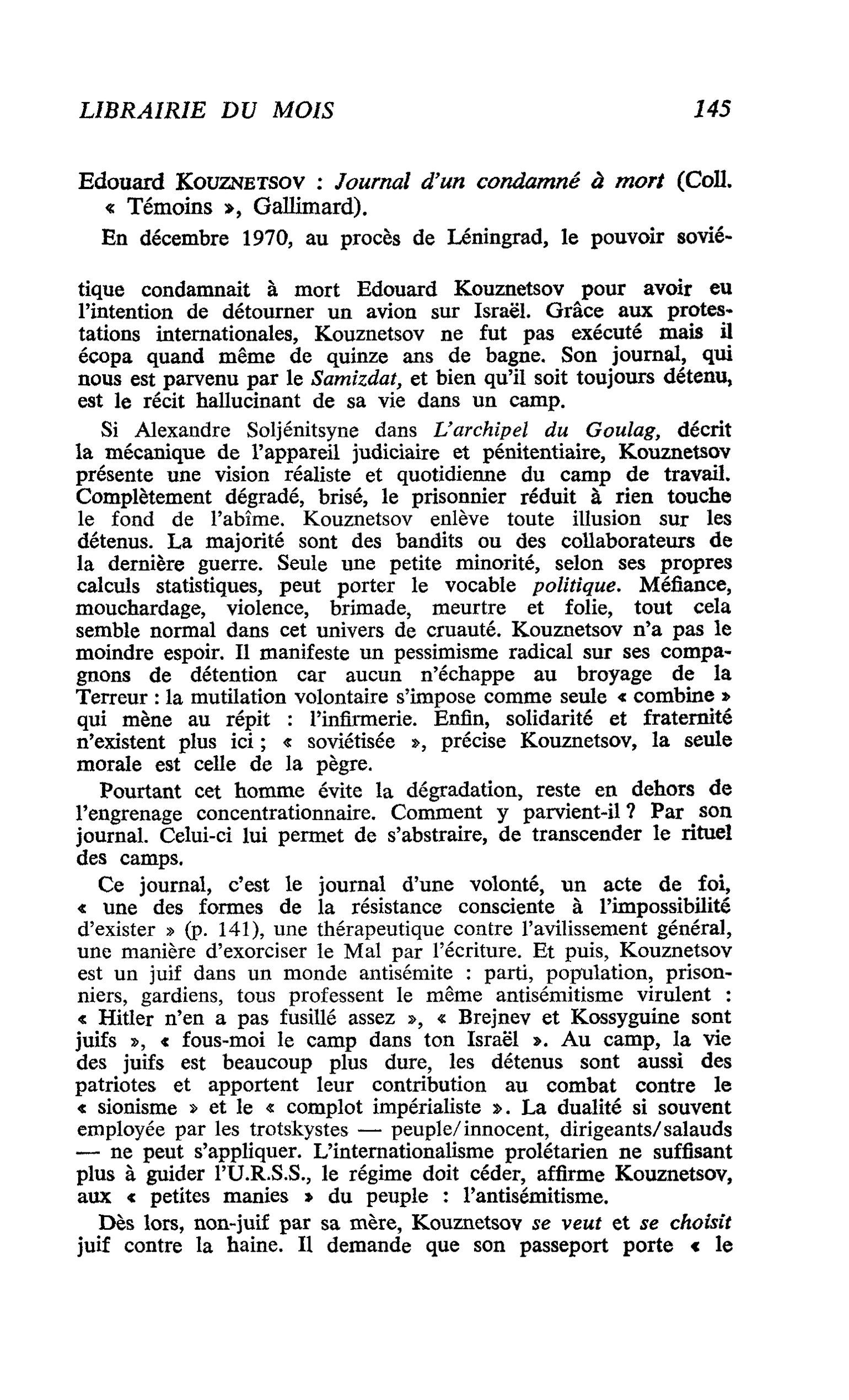 Edouard Kouznetsov : Journal d’un condamné à mort