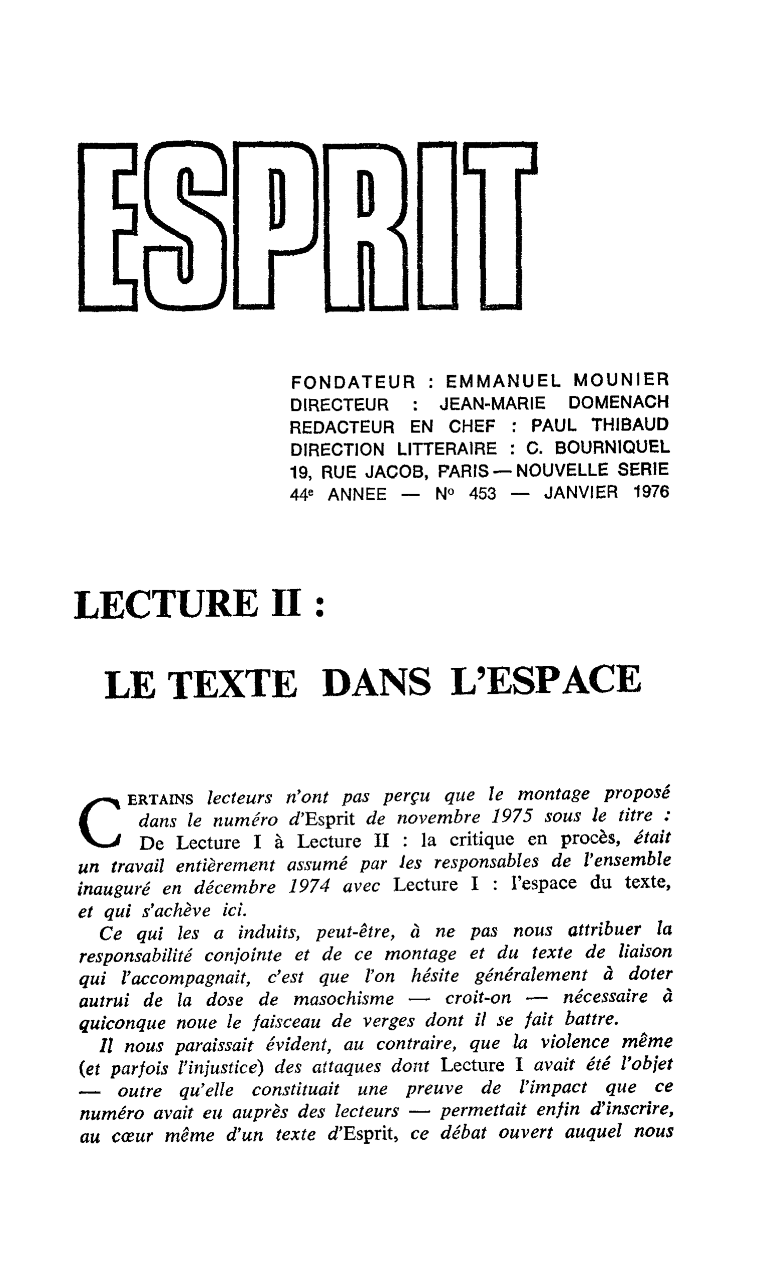 LECTURE II : LE TEXTE DANS L’ESPACE