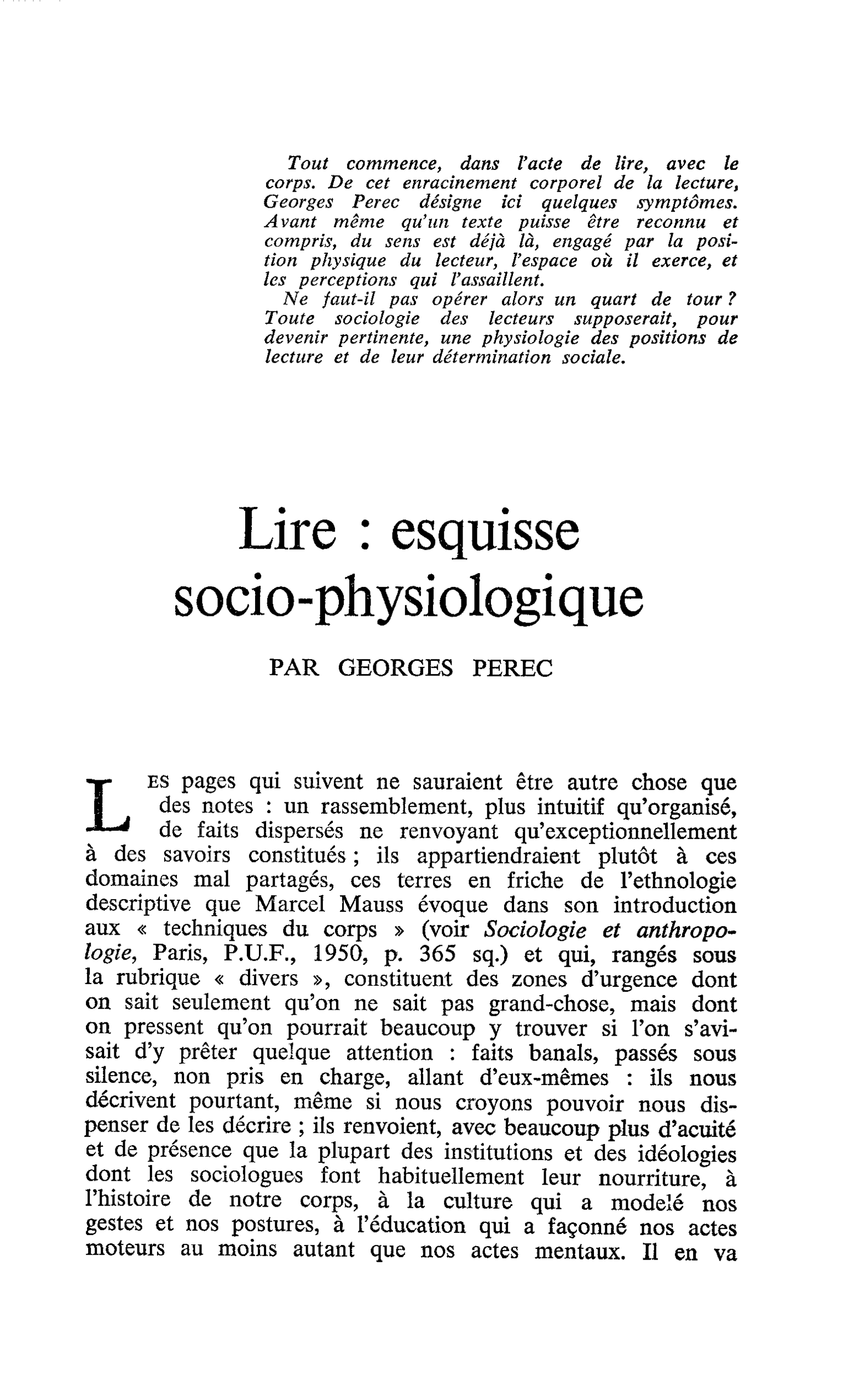 Lire : esquisse socio-physiologique