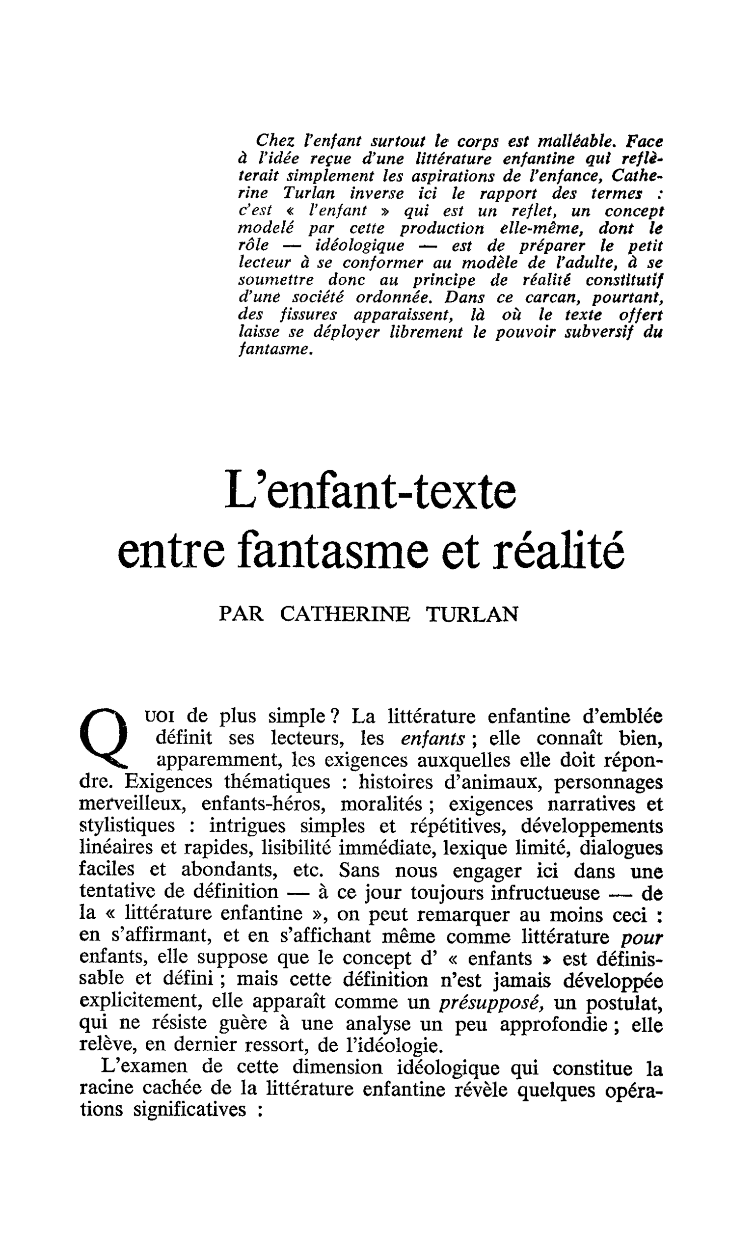 L’enfant-texte entre fantasme et réalité