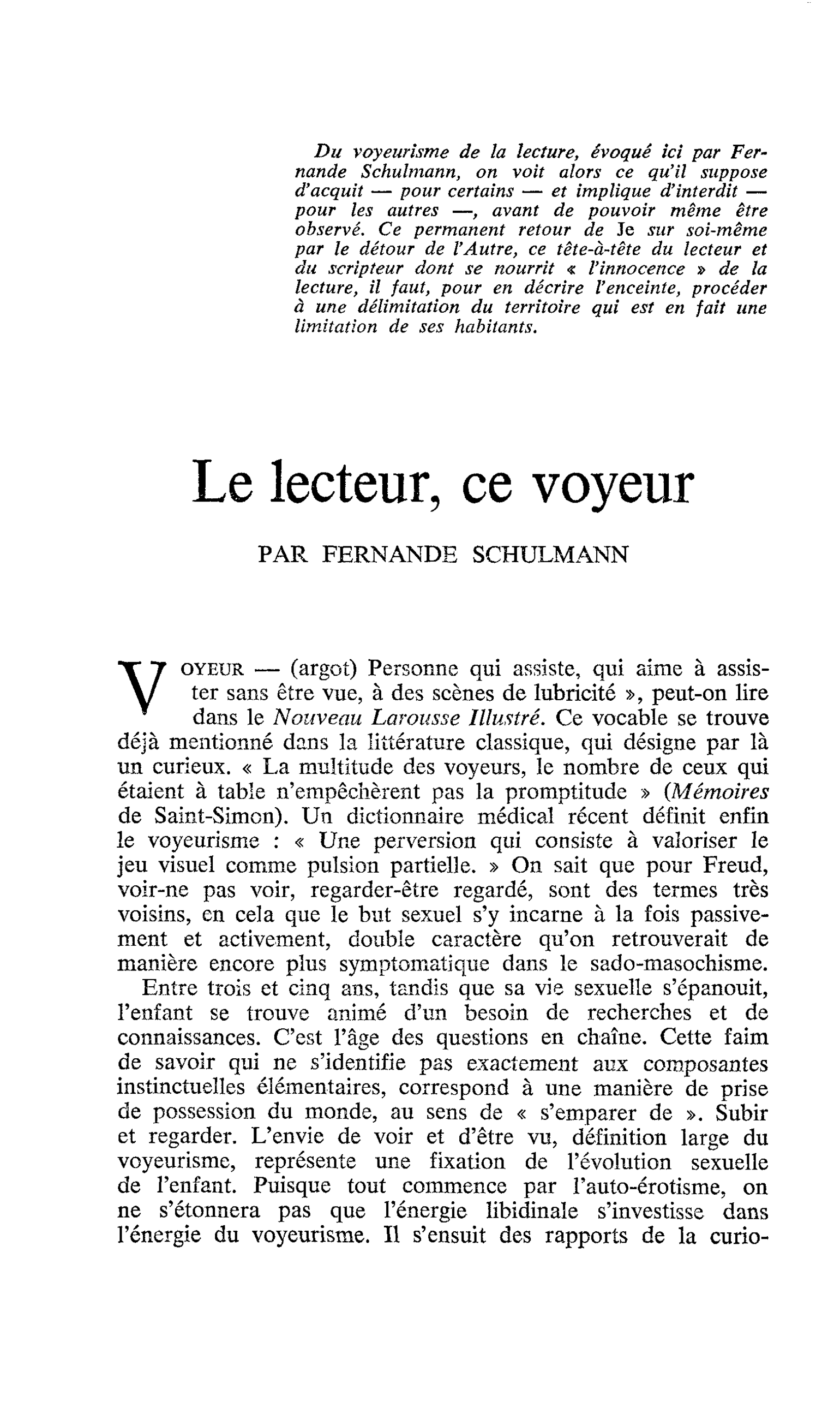 Le lecteur, ce voyeur