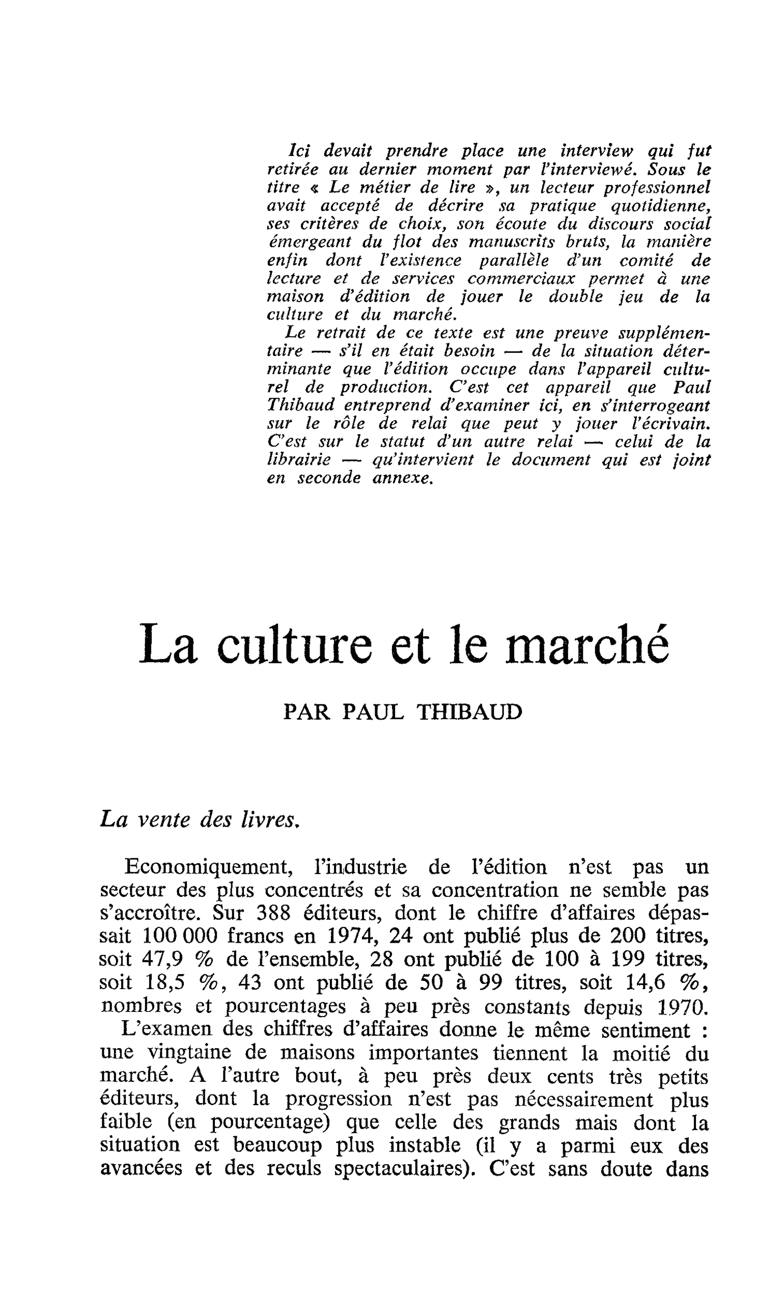La culture et le marché