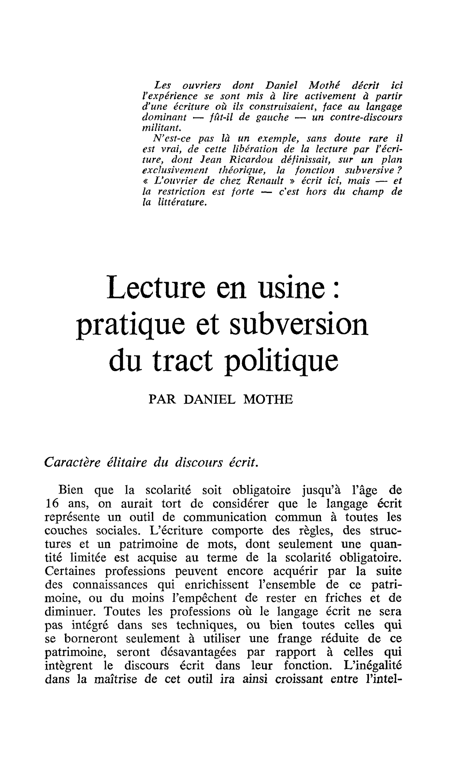 Lecture en usine : pratique et subversion du tract politique
