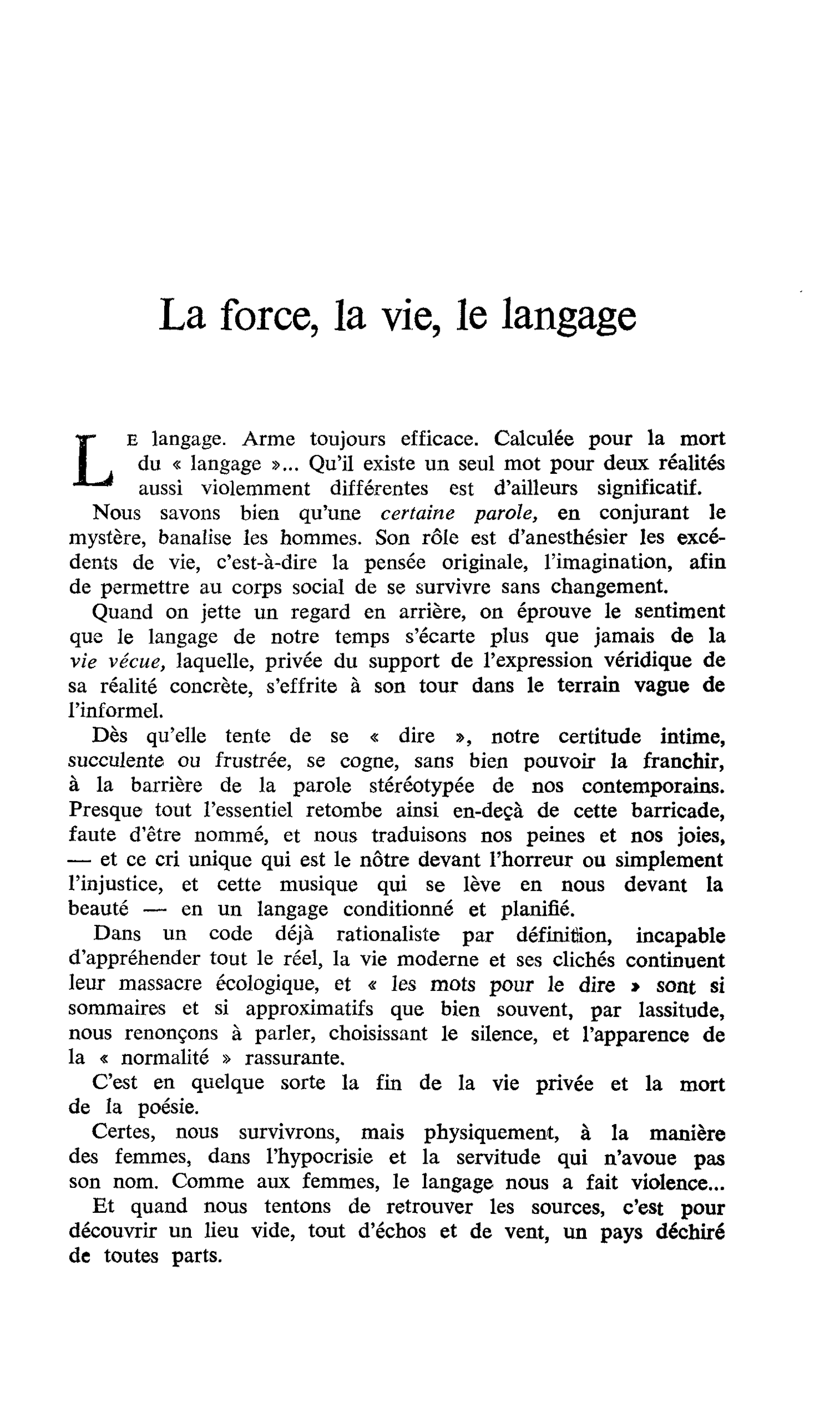 La force, la vie, le langage