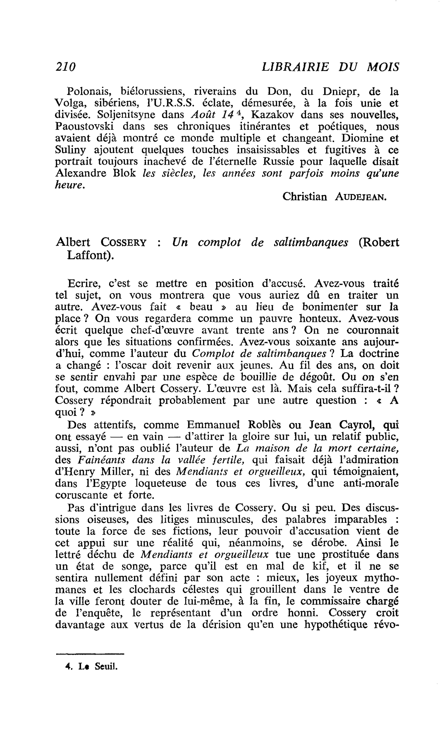 Albert Cossery : Un complot de saltimbanques