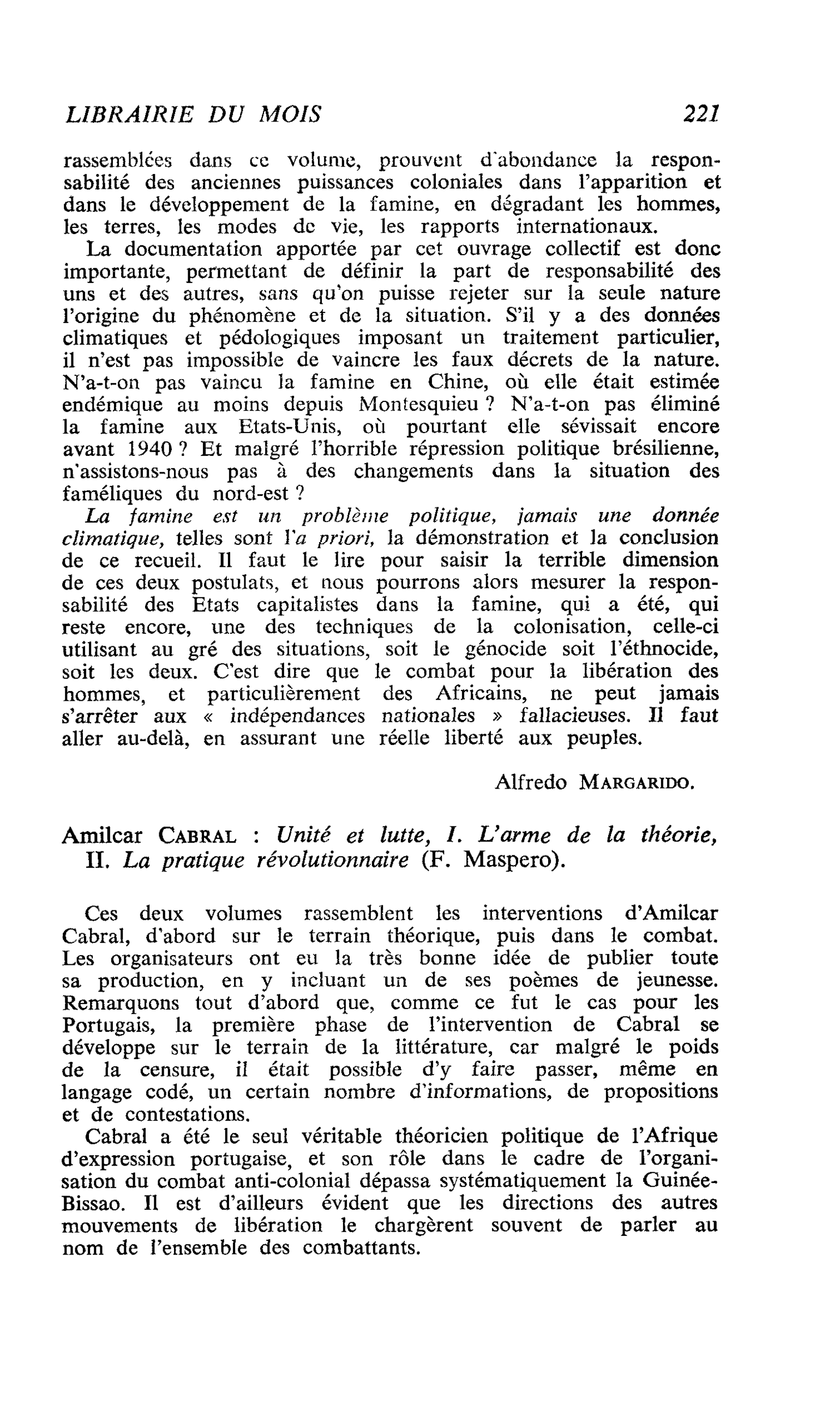 Amilcar Cabral : Unité et lutte, I. L’arme de la théorie, II. La pratique révolutionnaire