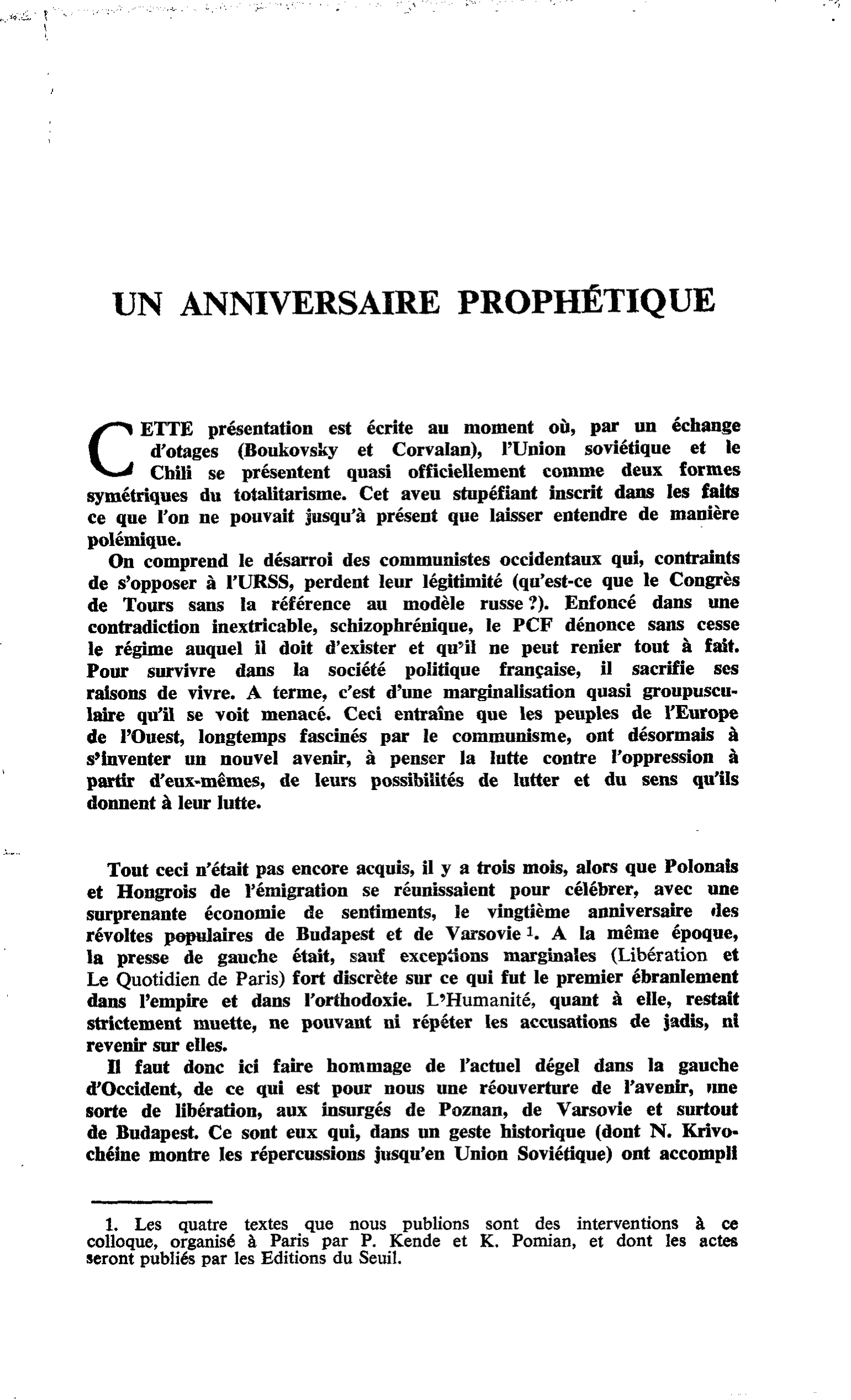 UN ANNIVERSAIRE PROPHÉTIQUE