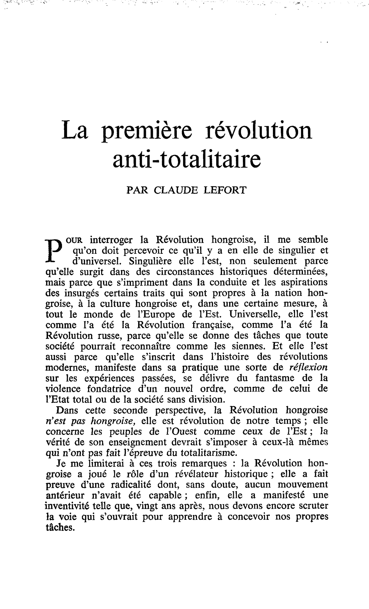 La première révolution anti-totalitaire
