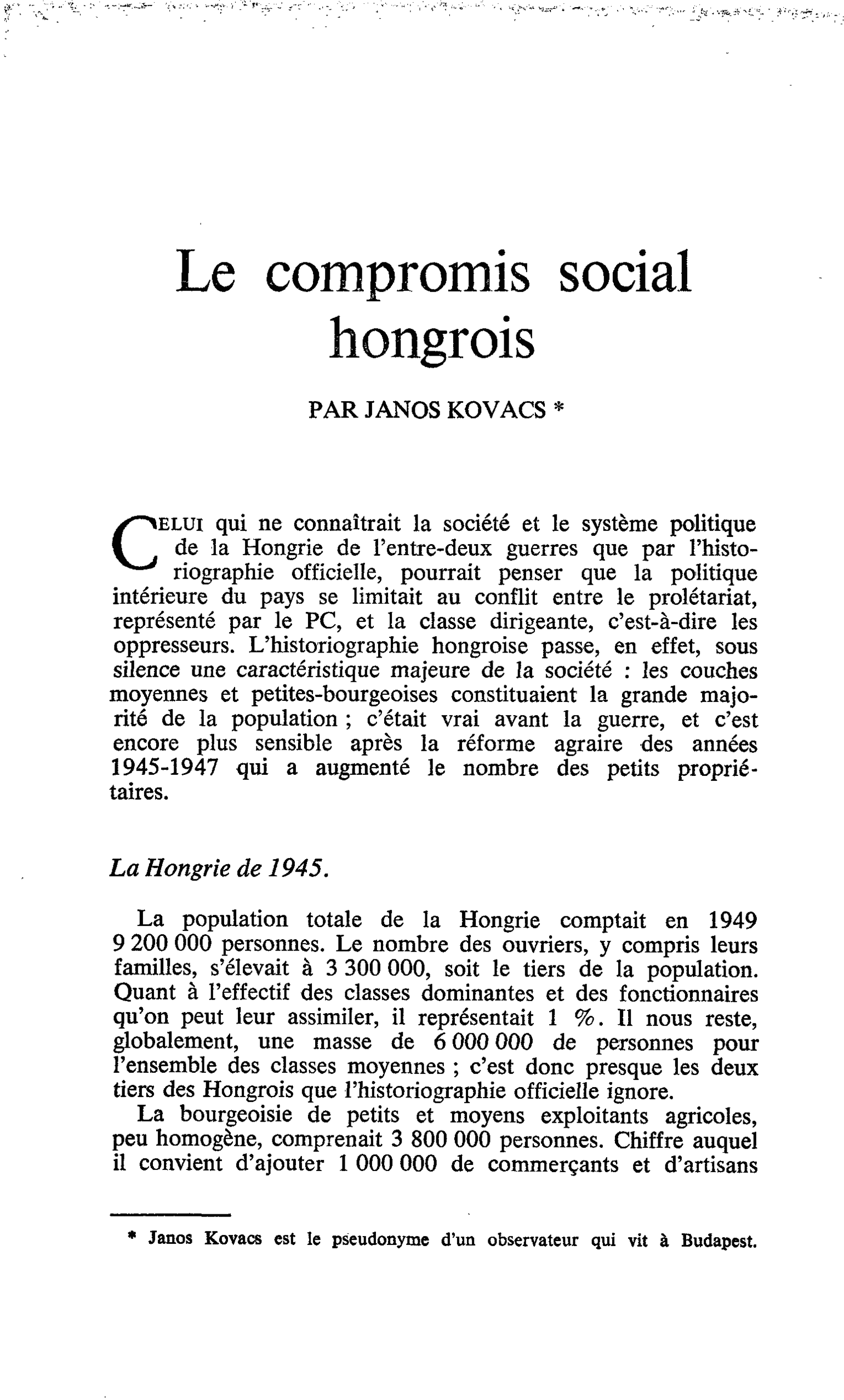 Le compromis social hongrois