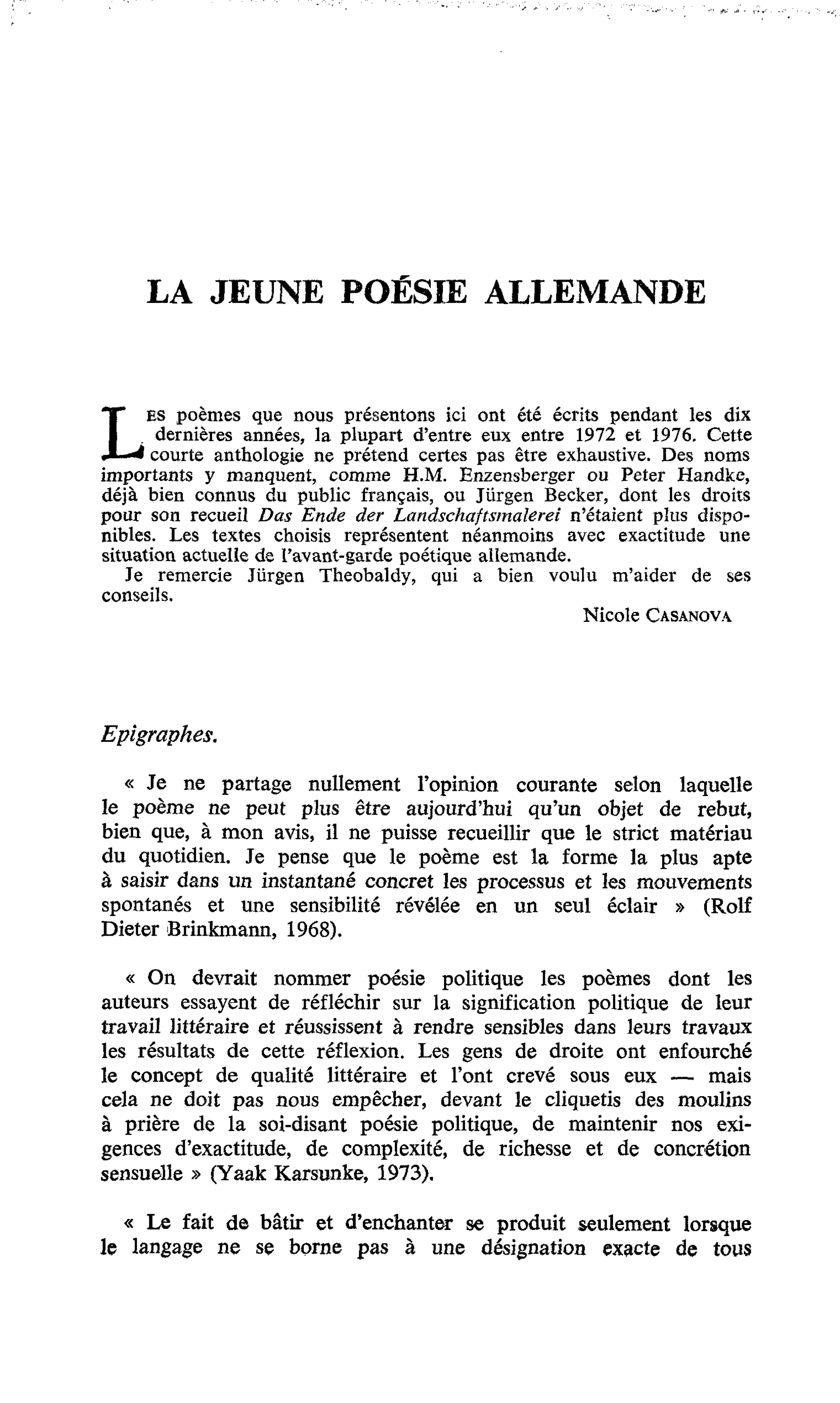LA JEUNE POÉSIE ALLEMANDE