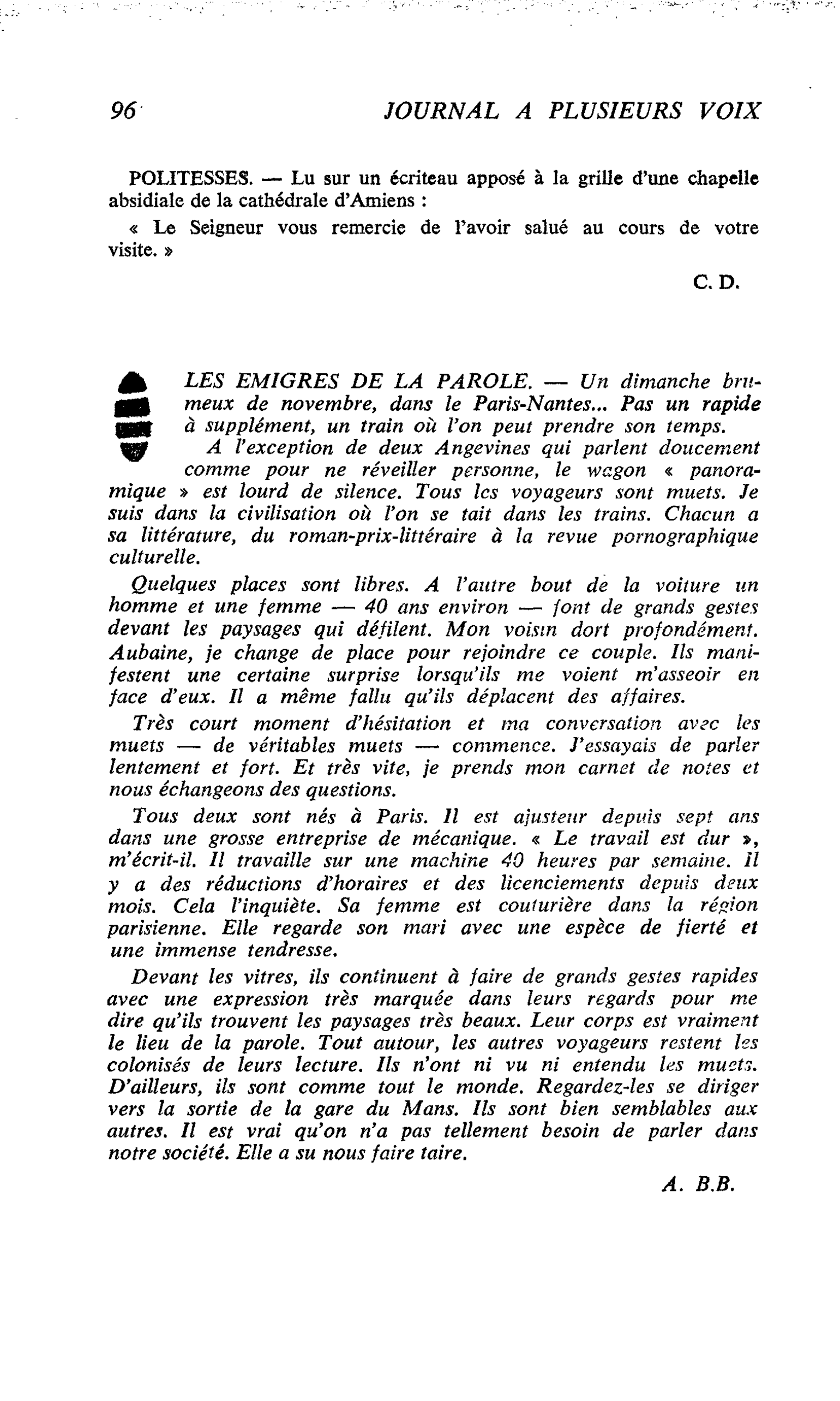 LES EMIGRES DE LA PAROLE