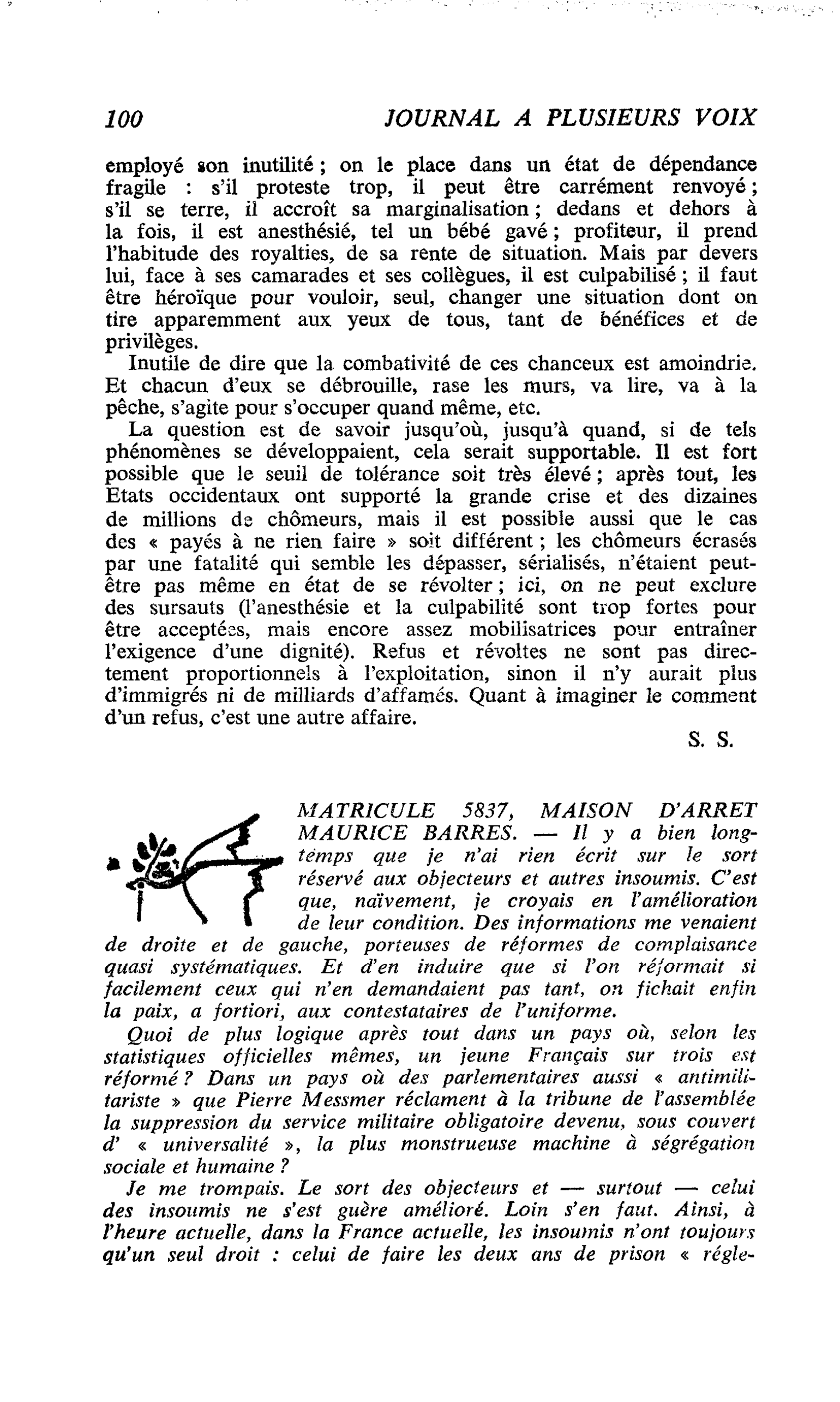 MATRICULE 5837, MAISON D’ARRET MAURICE BARRES