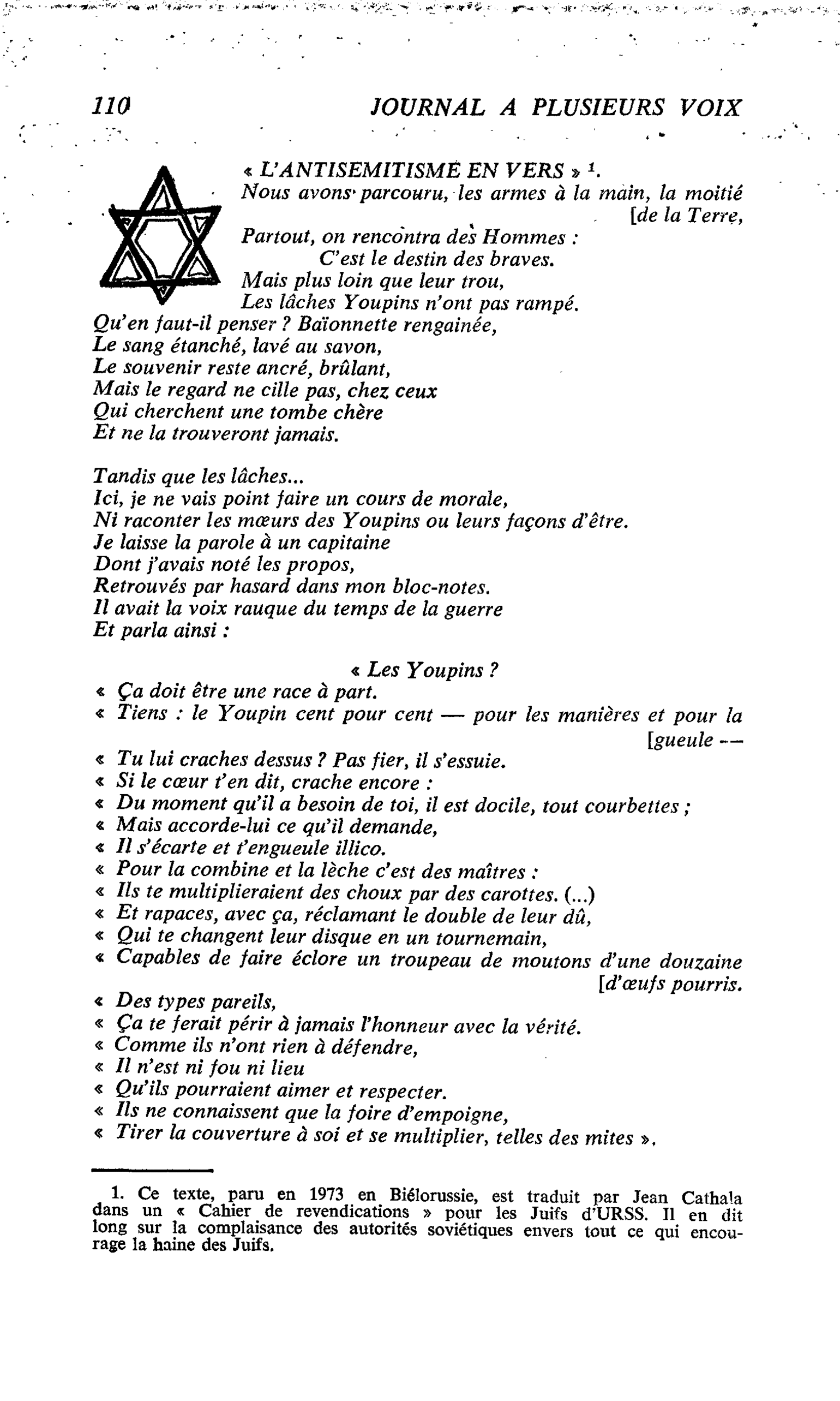 « L’ANTISEMITISME EN VERS »