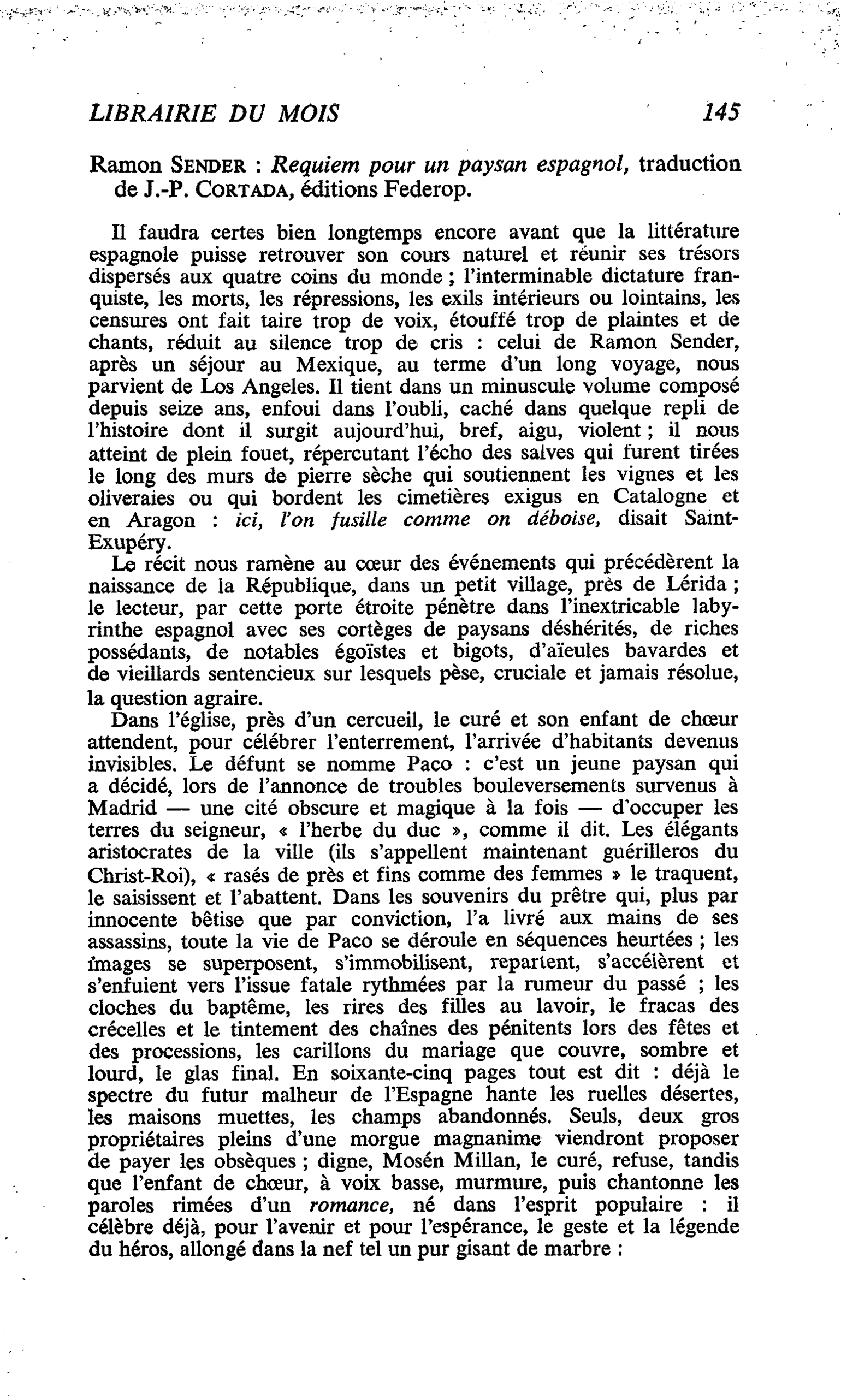 Ramon Sender : Requiem pour un paysan espagnol