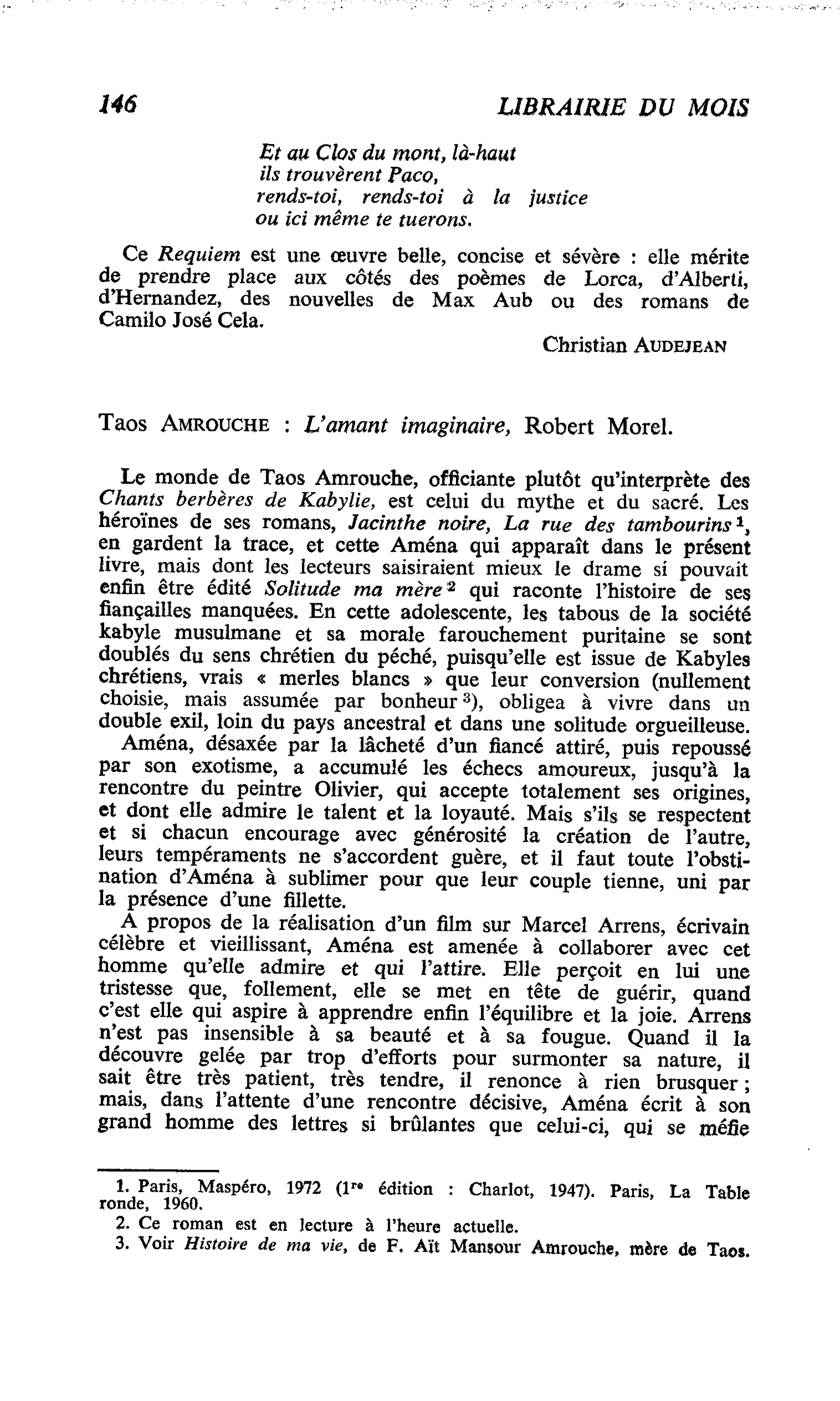 Taos Amrouche : L’amant imaginaire