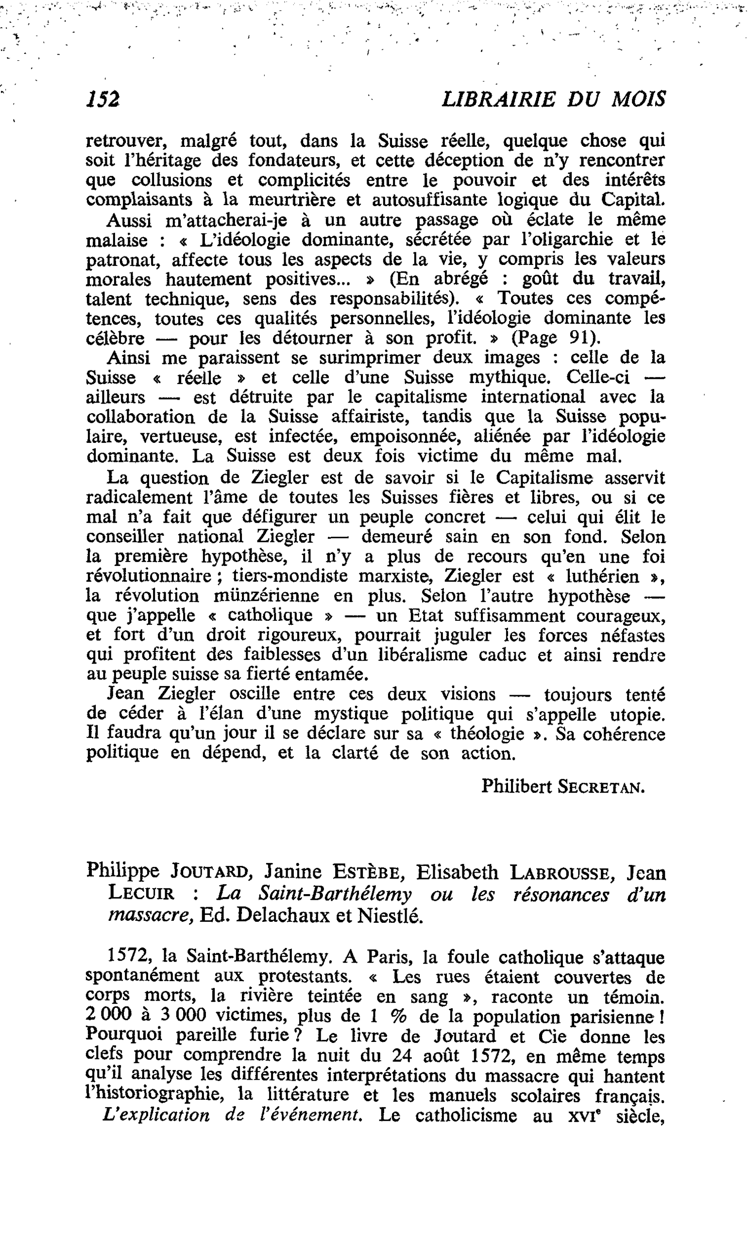 Philippe Joutard, Janine Estèbe, Elisabeth Labrousse, Jean Lecuir : La Saint-Barthélémy ou les résonances d’un massacre