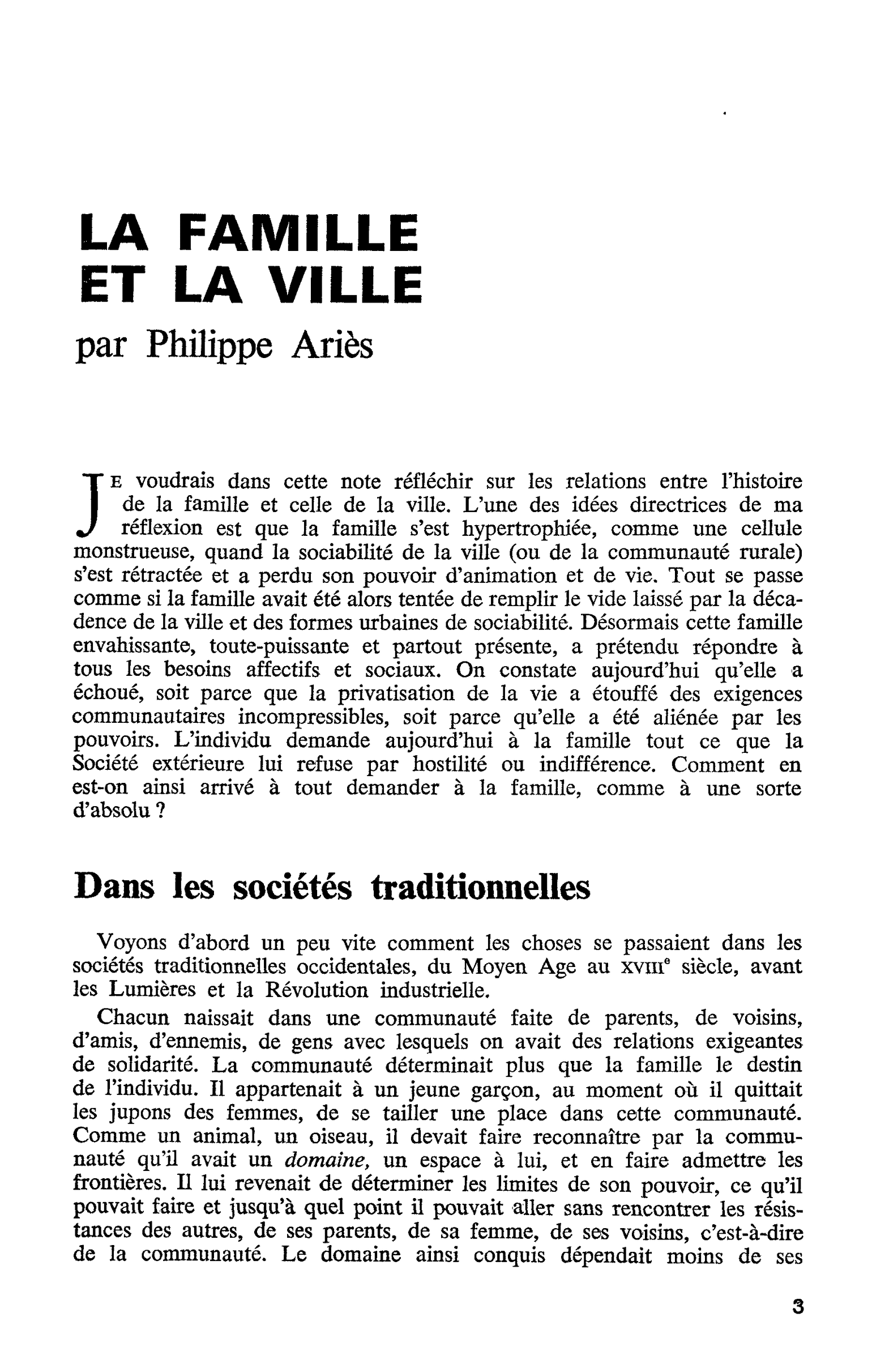 LA FAMILLE ET LA VILLE
