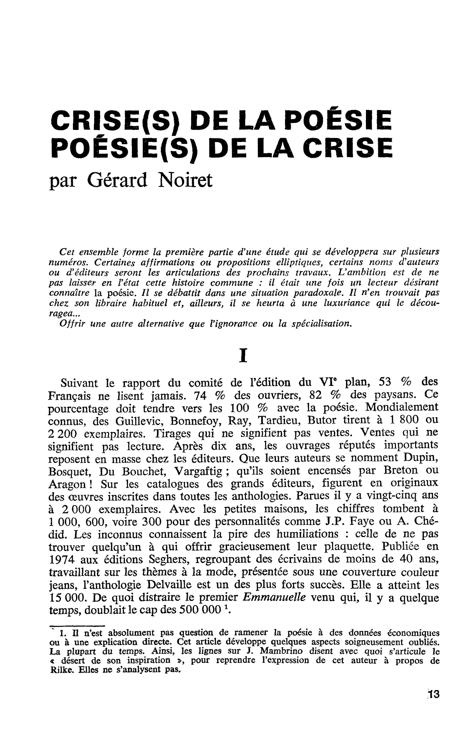 CRISE(S) DE LA POÉSIE POÉSIE(S) DE LA CRISE