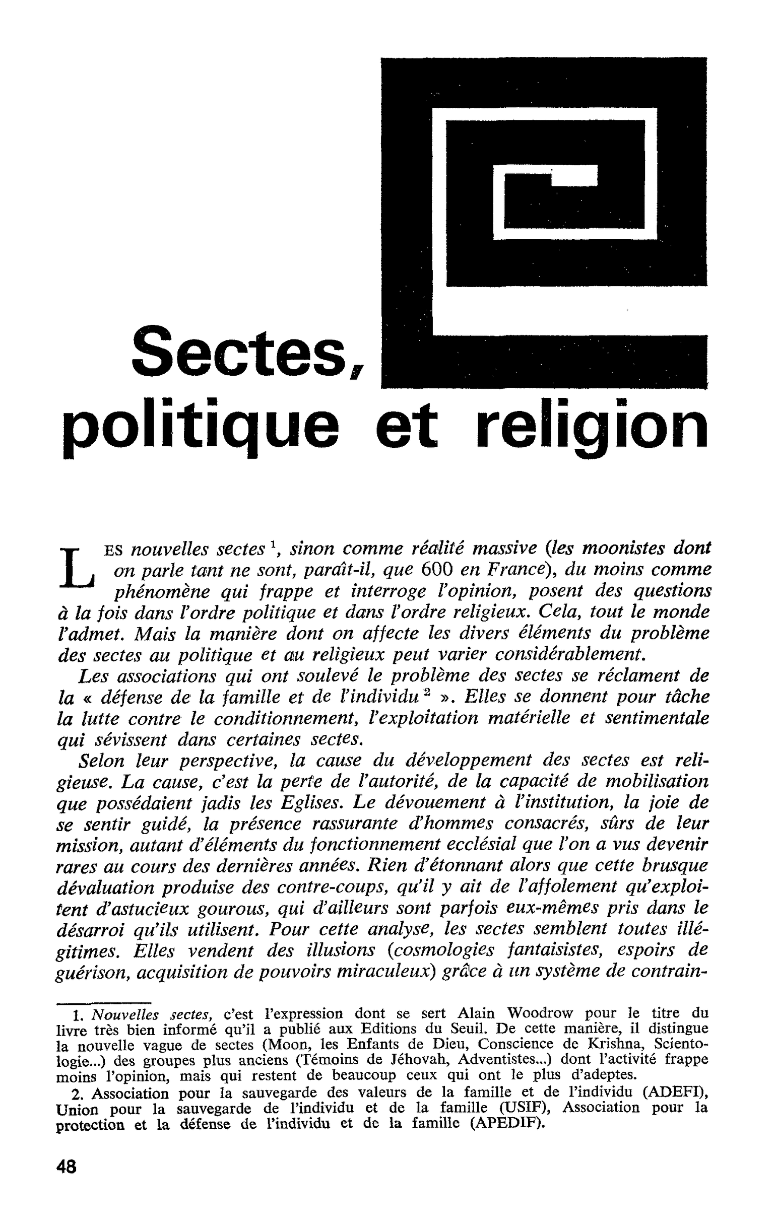 Sectes, politique et religion