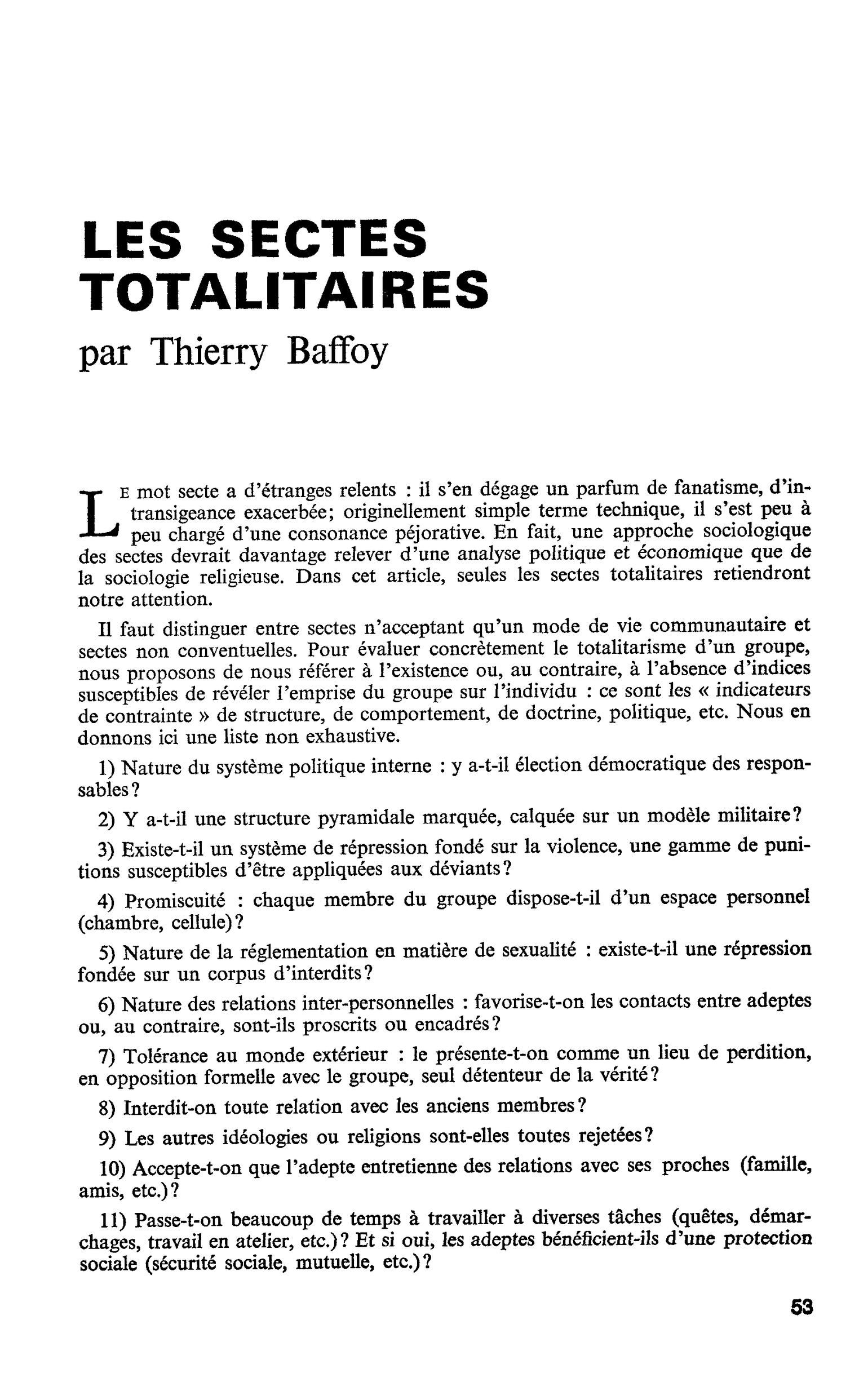 LES SECTES TOTALITAIRES