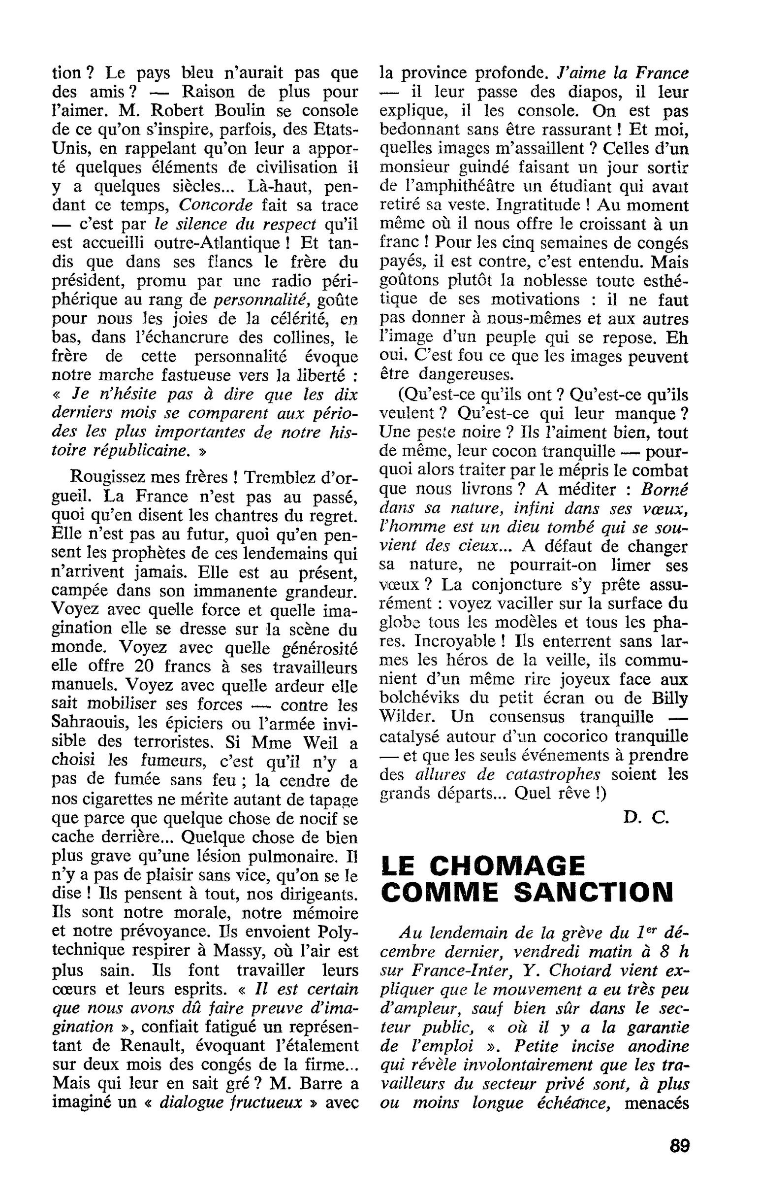 LE CHOMAGE COMME SANCTION