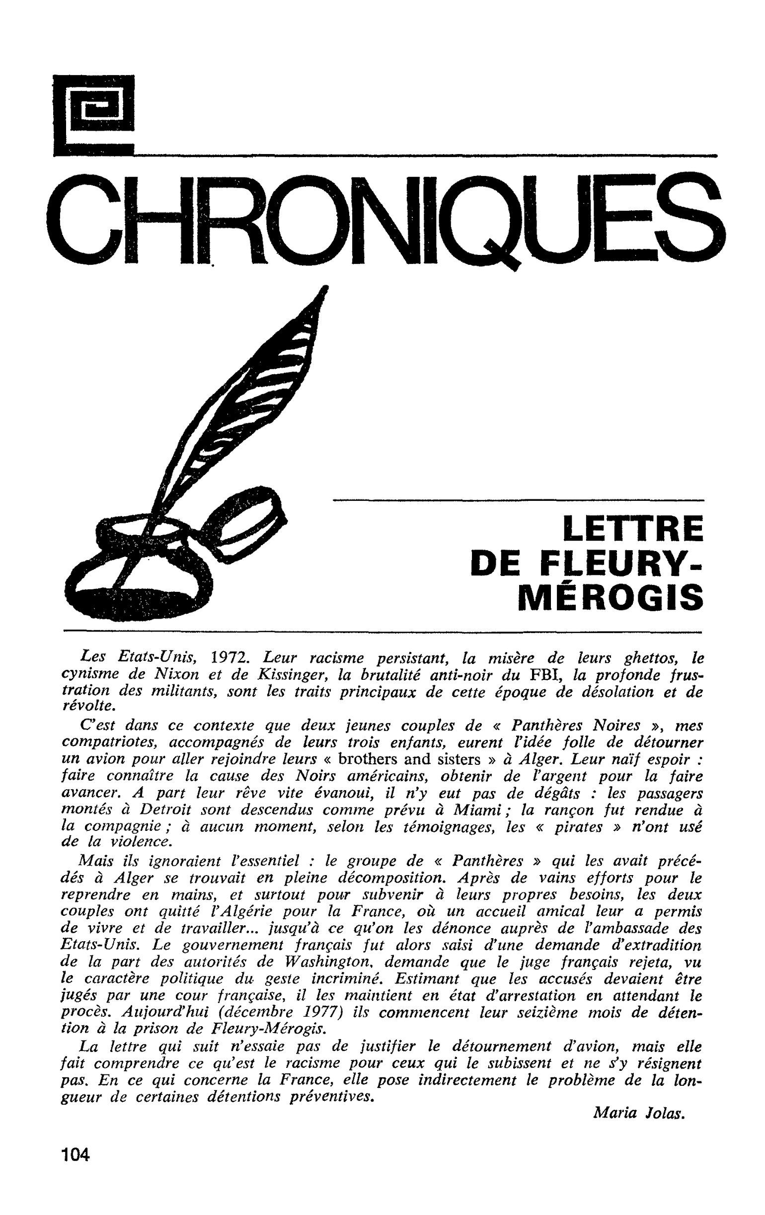LETTRE DE FLEURY- MÉROGIS