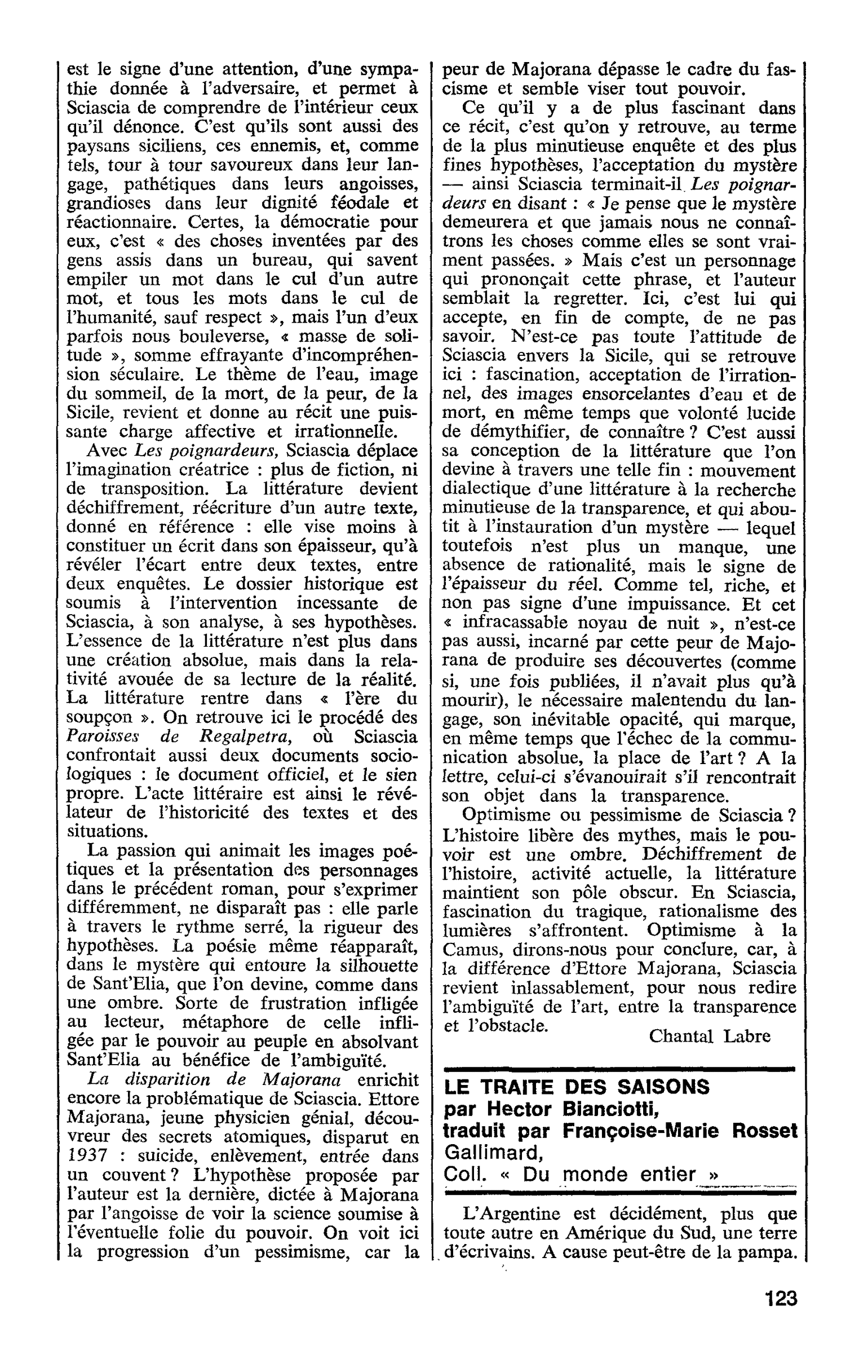 LE TRAITE DES SAISONS par Hector Bianciotti