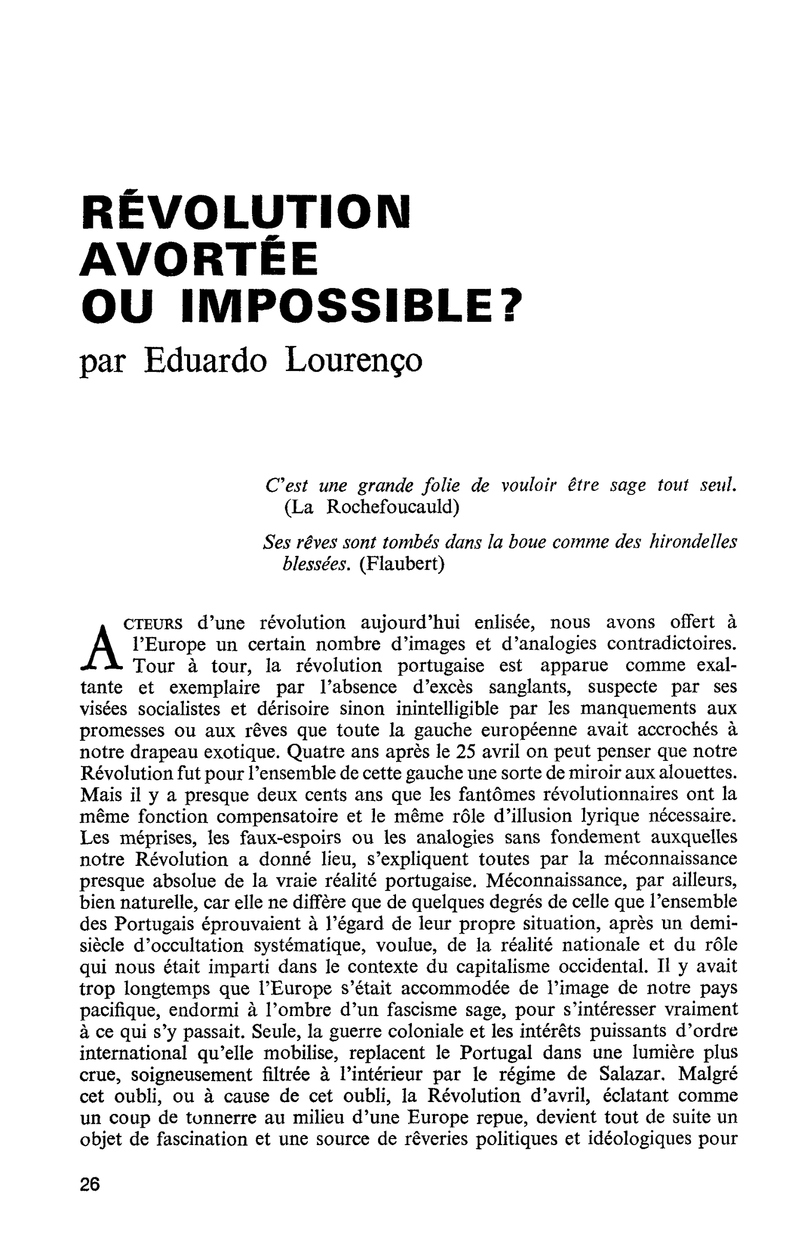 Révolution avortée ou impossible?