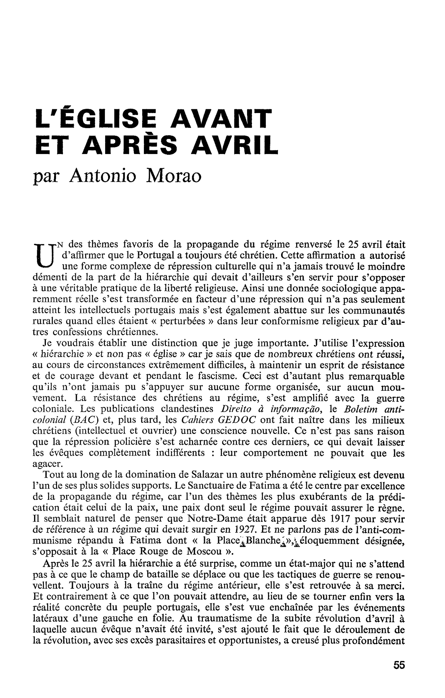 L’ÉGLISE AVANT ET APRÈS AVRIL