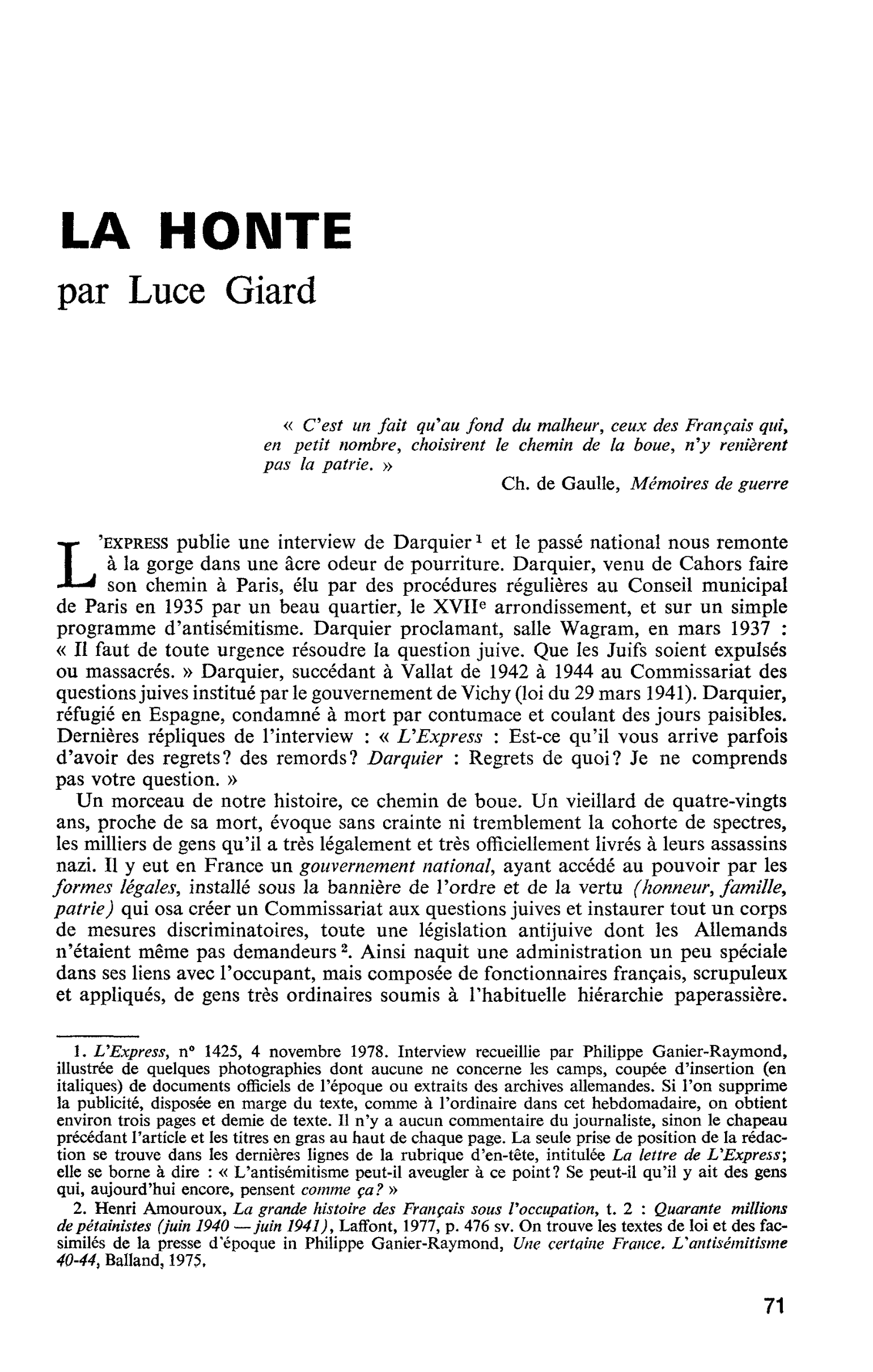 LA HONTE