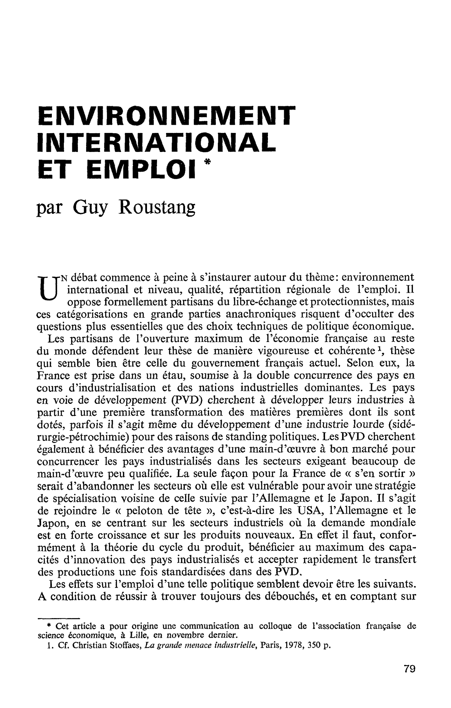 ENVIRONNEMENT INTERNATIONAL ET EMPLOI