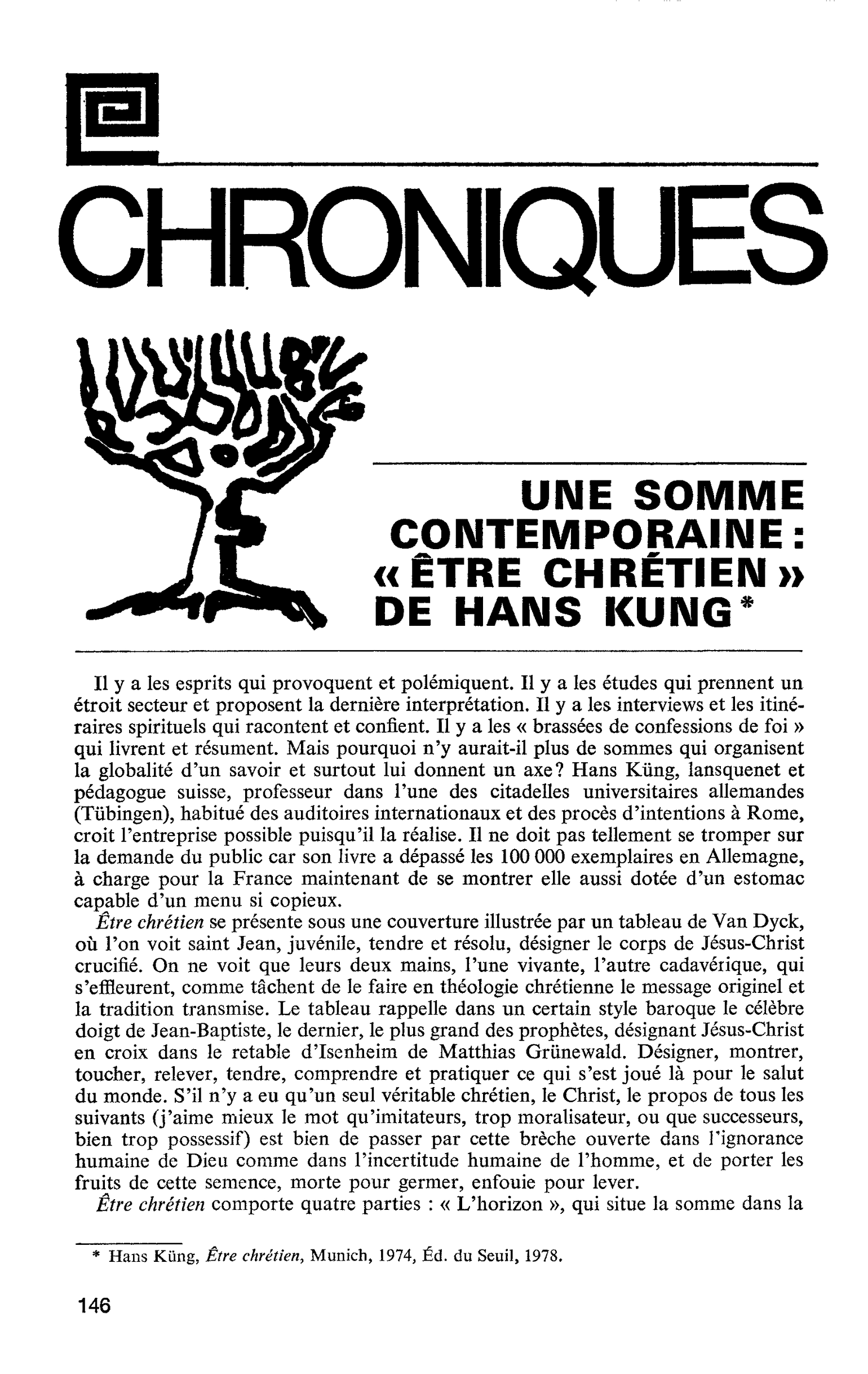 UNE SOMME CONTEMPORAINE : « ÊTRE CHRÉTIEN » DE HANS KUNG