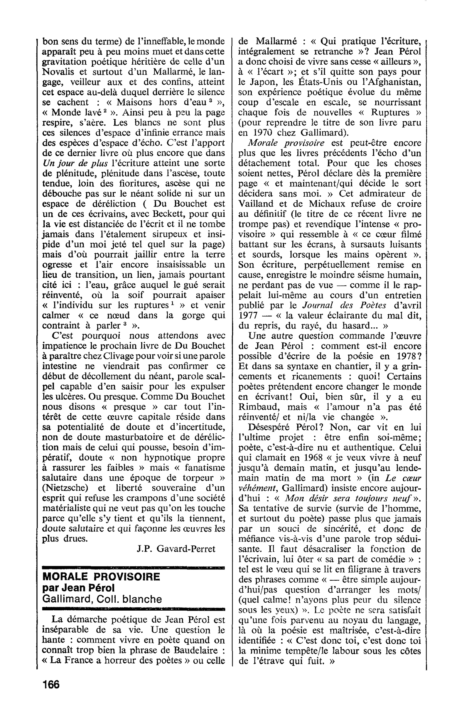 MORALE PROVISOIRE par Jean Pérol