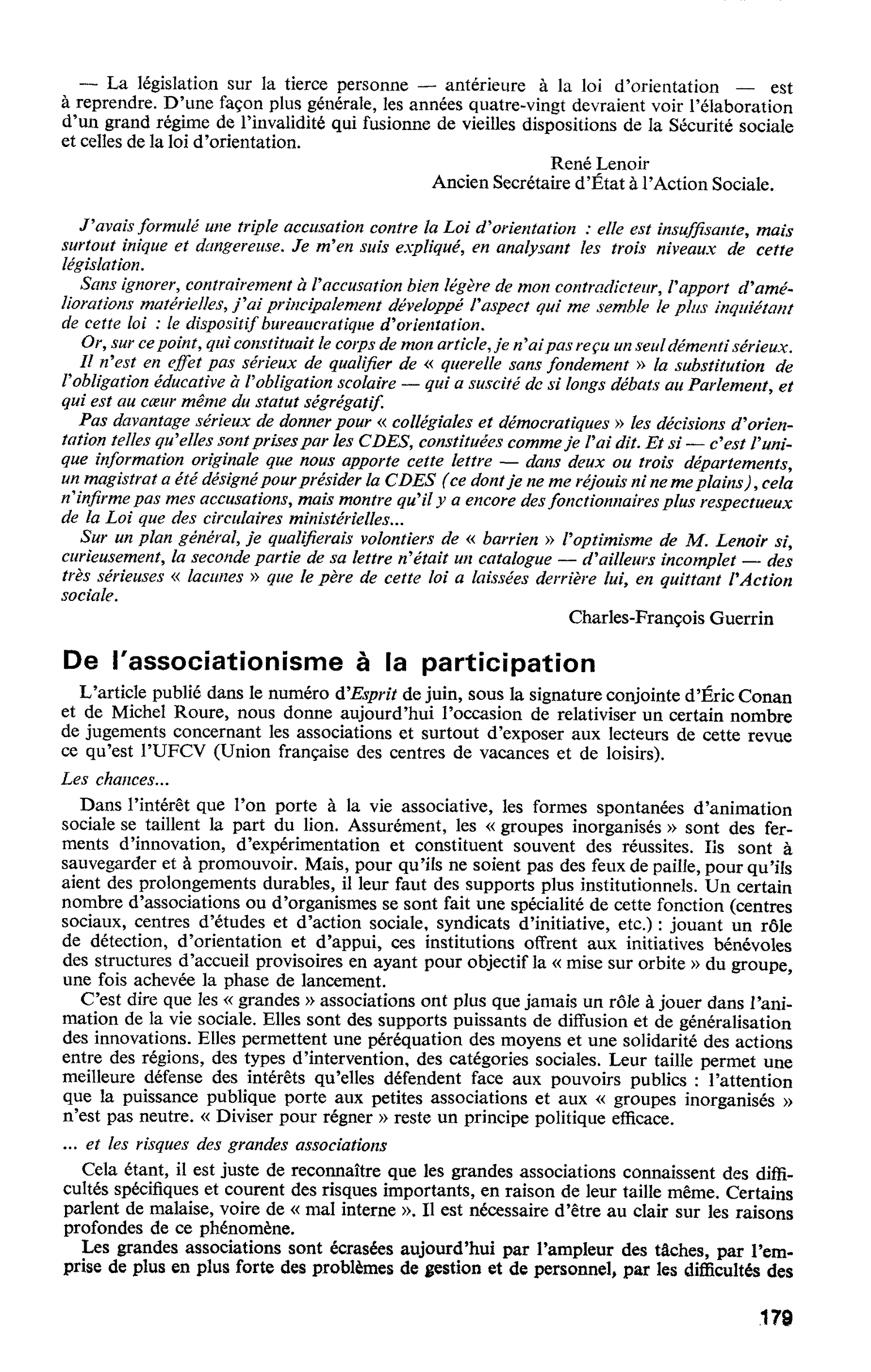 De l’associationisme à la participation