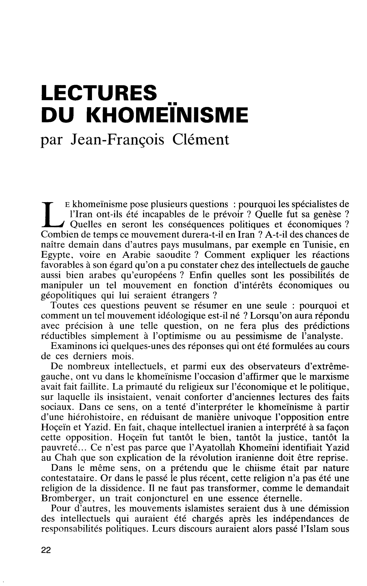 Lectures du khomeïnisme