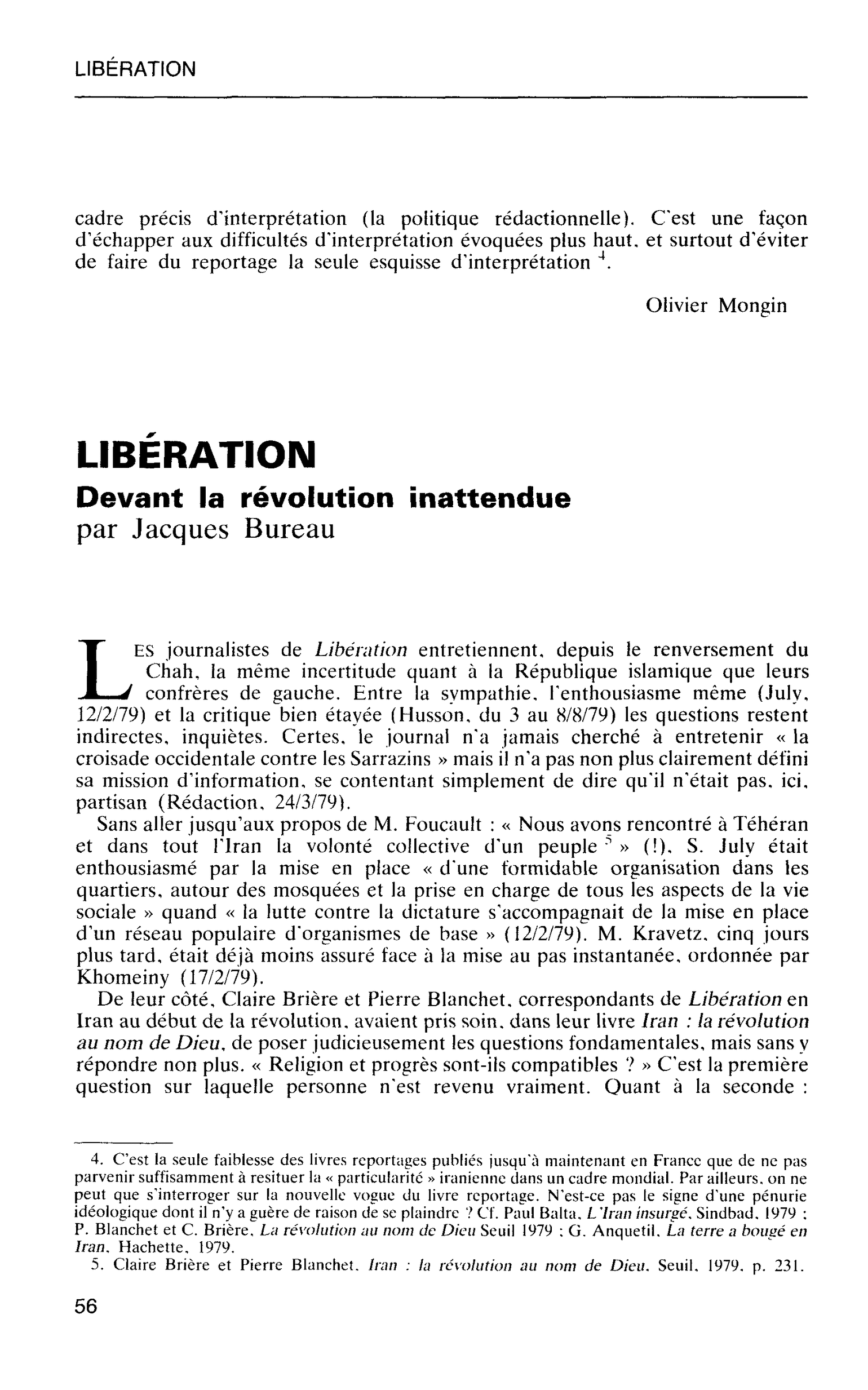 LIBÉRATION. Devant la révolution inattendue