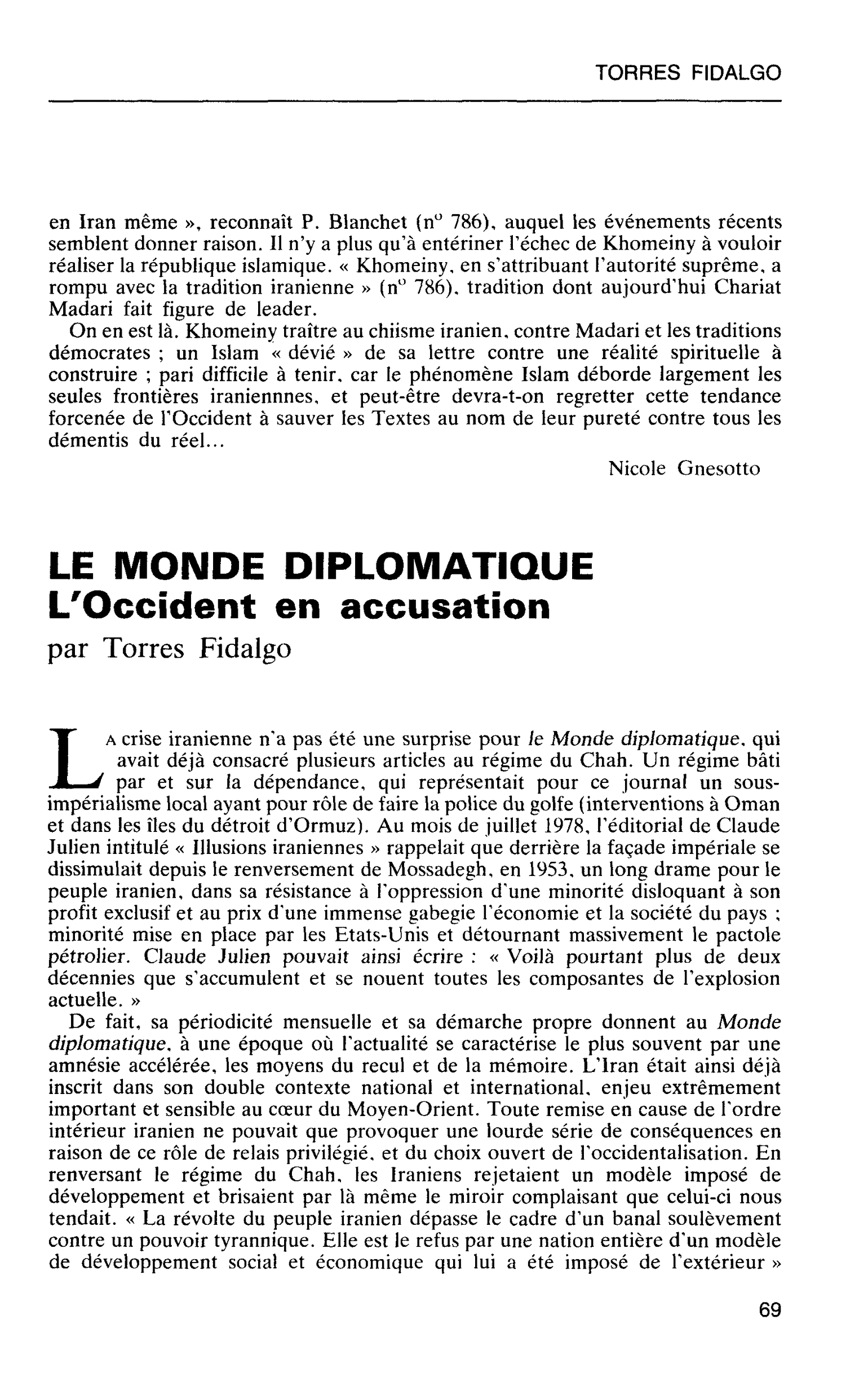 LE MONDE DIPLOMATIQUE. L’Occident en accusation