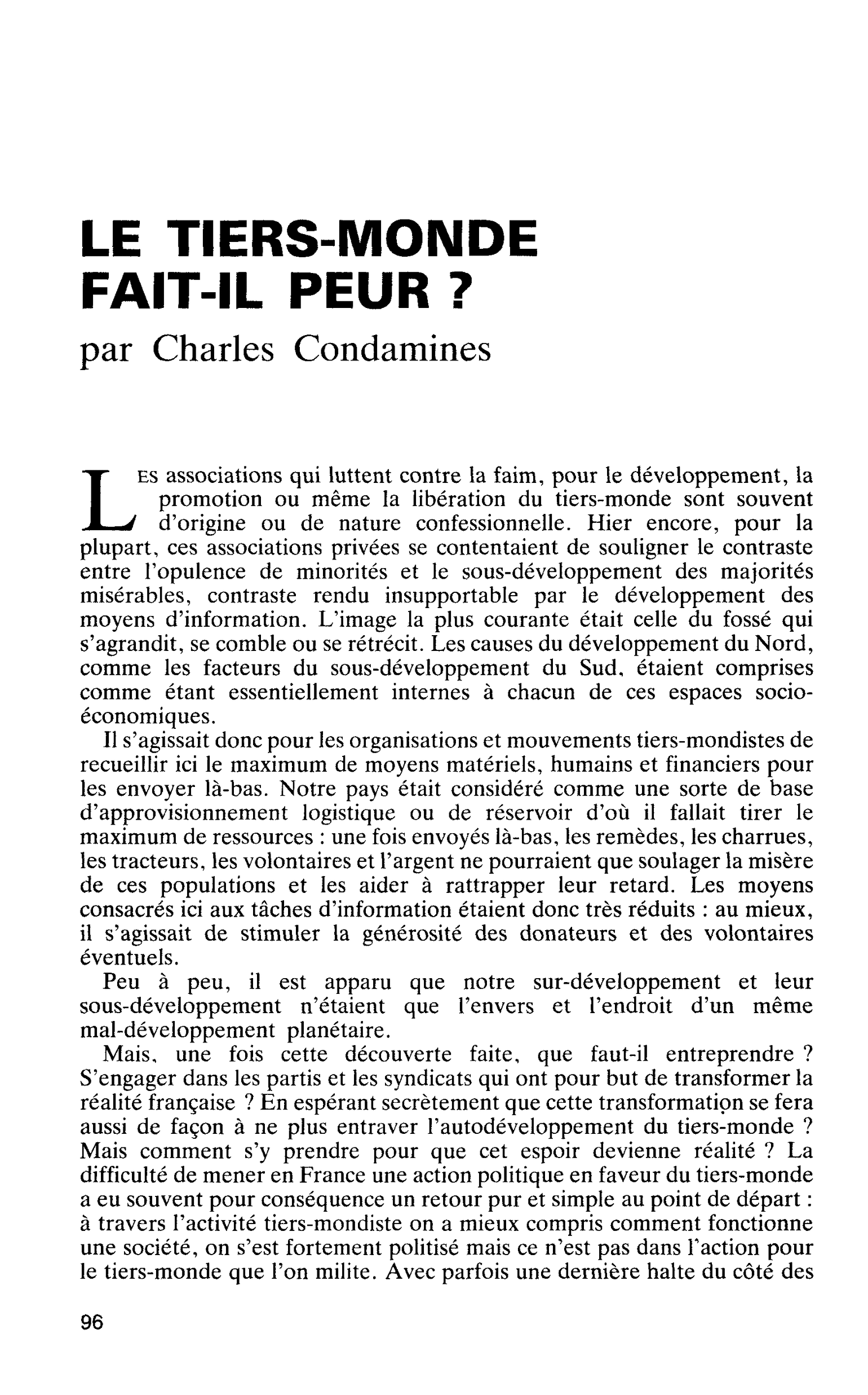 LE TIERS-MONDE FAIT-IL PEUR ?