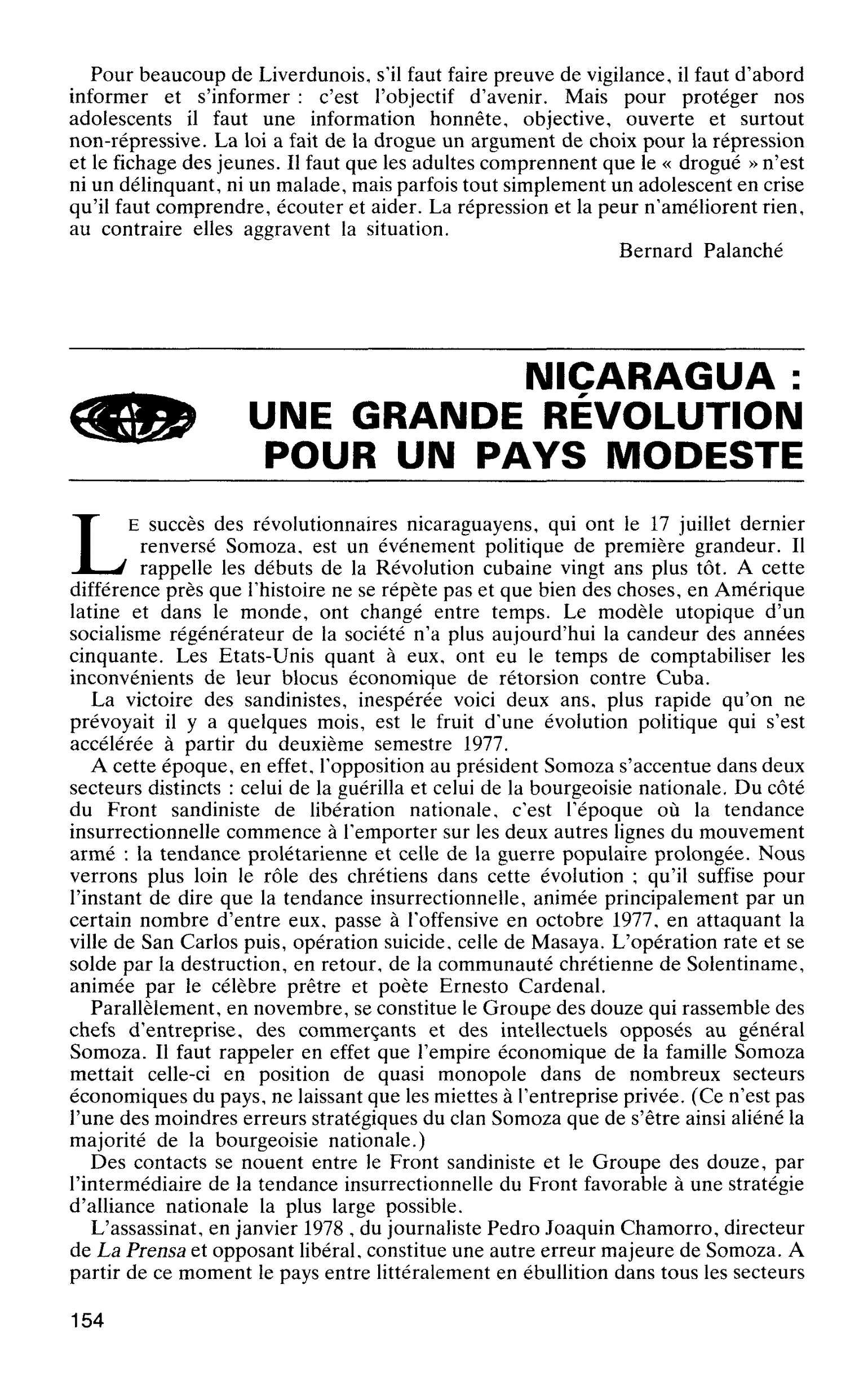 NICARAGUA : UNE GRANDE RÉVOLUTION POUR UN PAYS MODESTE